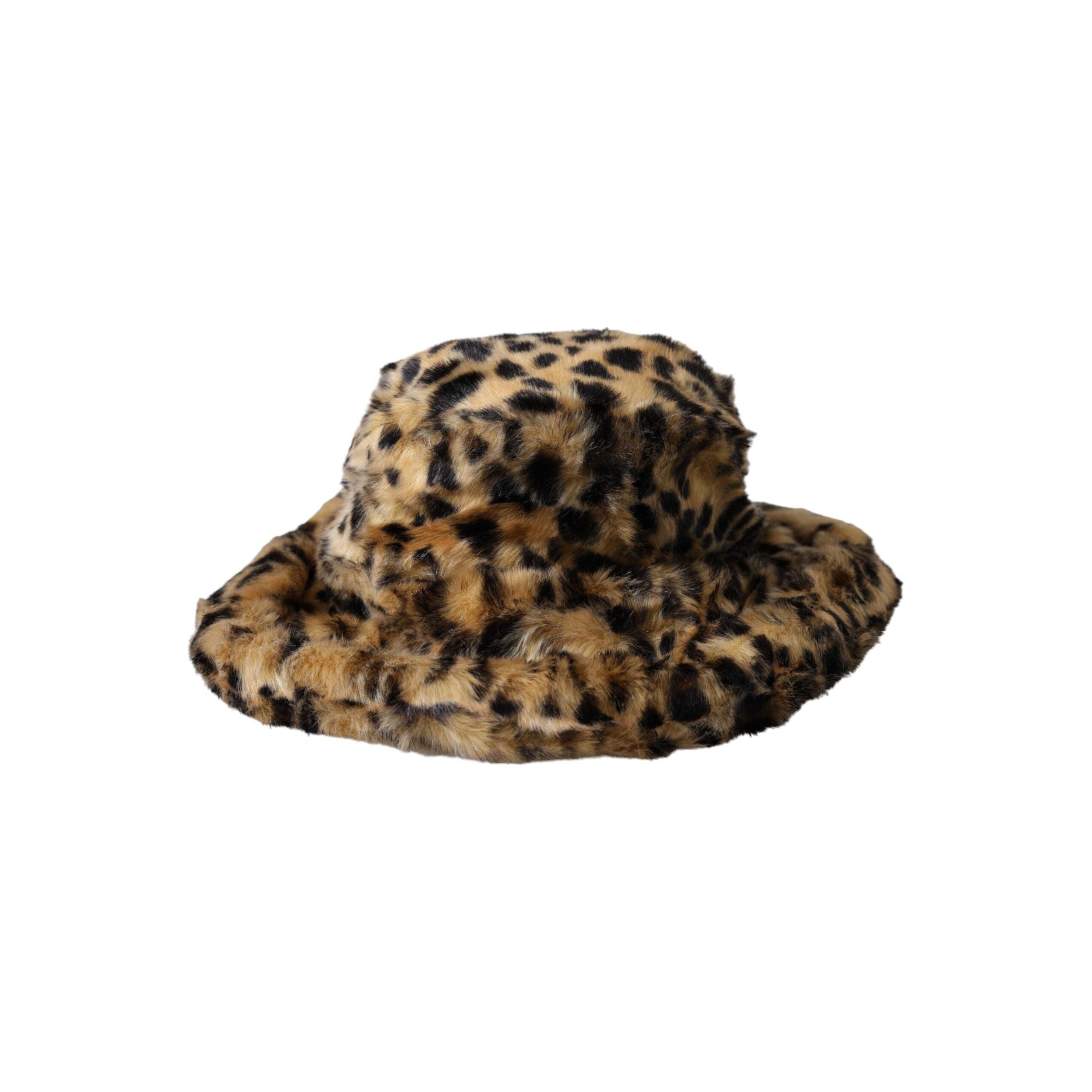 Brown Leopard Fur Women Bucket Hat