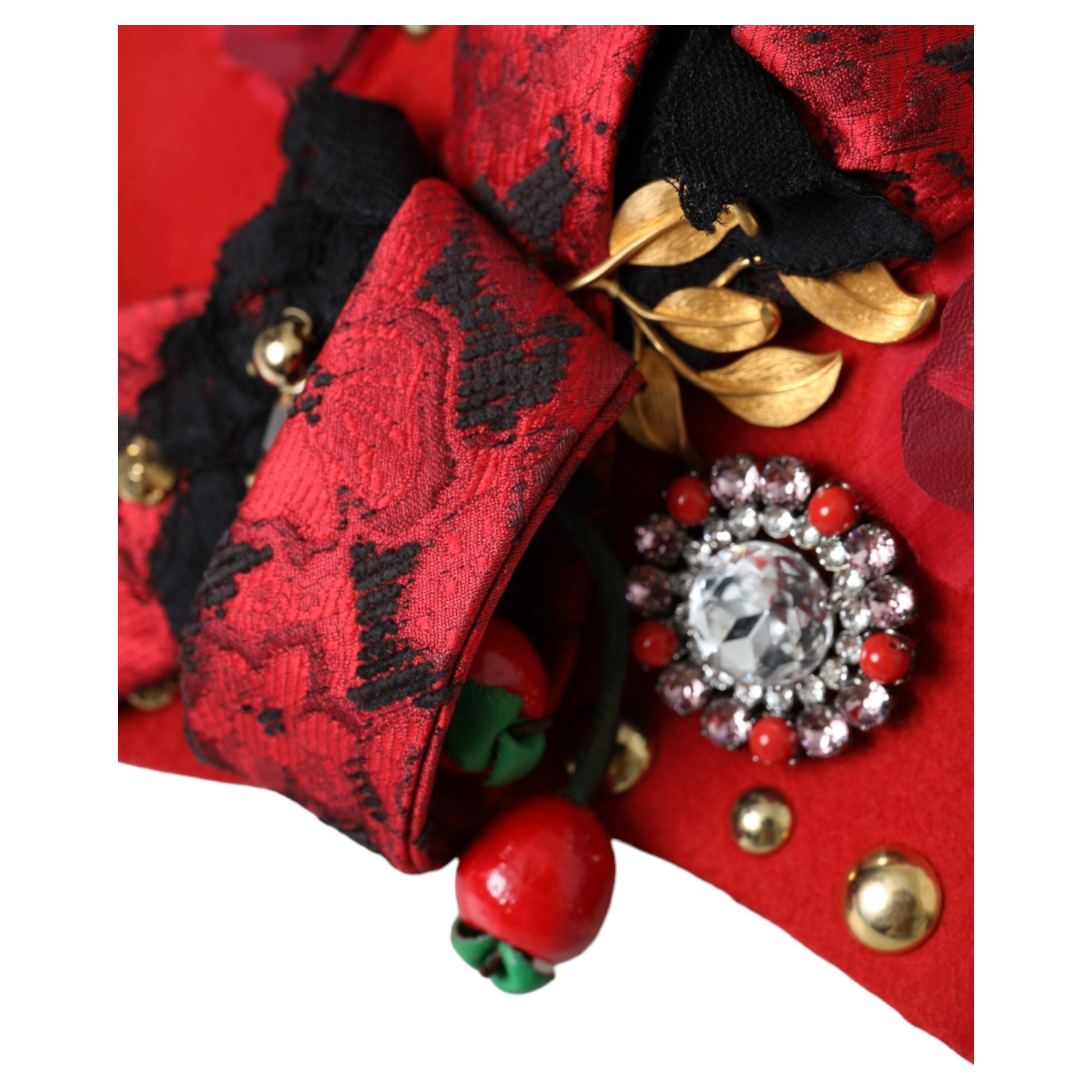 Red Crystal Gold Roses Brooch Embellished Hat