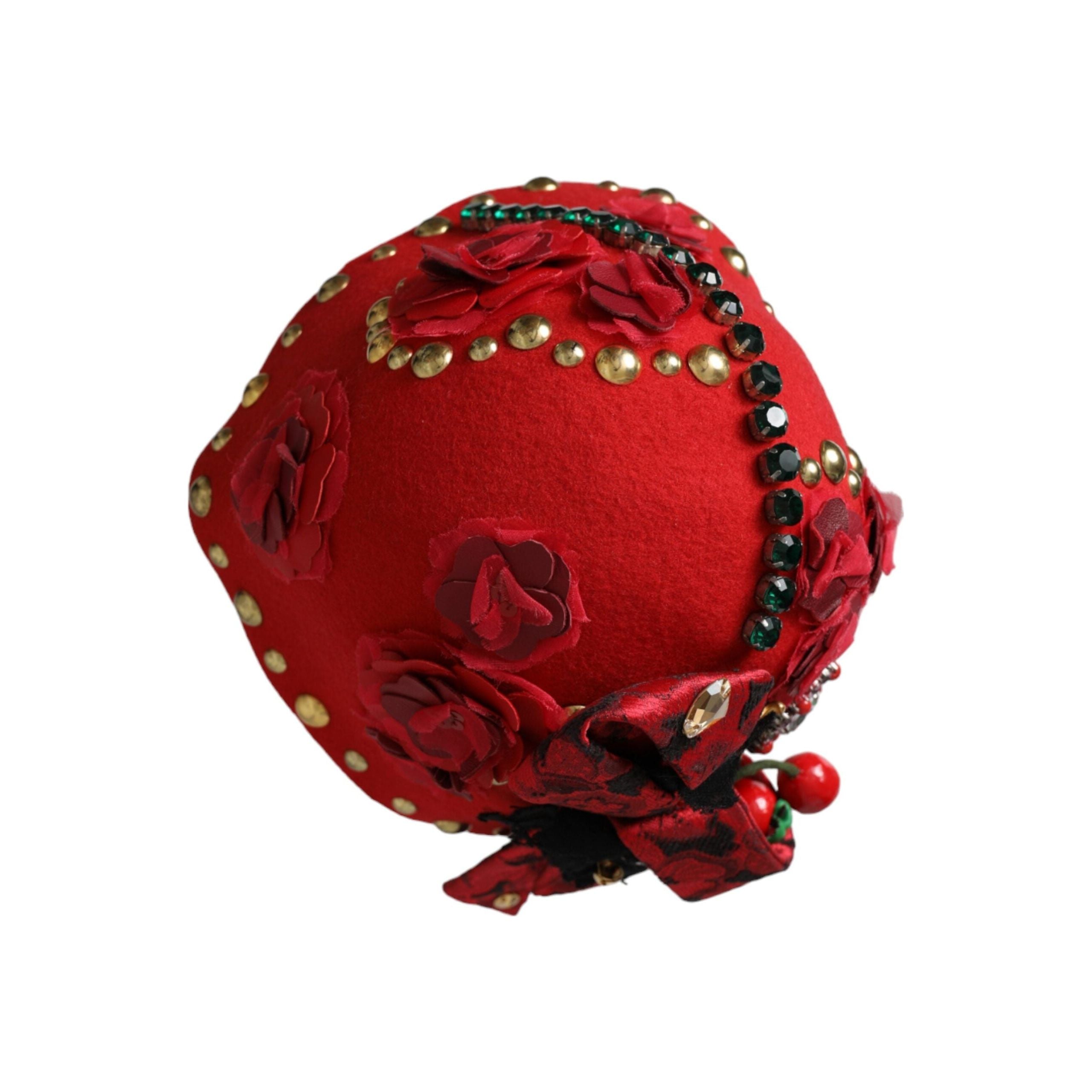 Red Crystal Gold Roses Brooch Embellished Hat