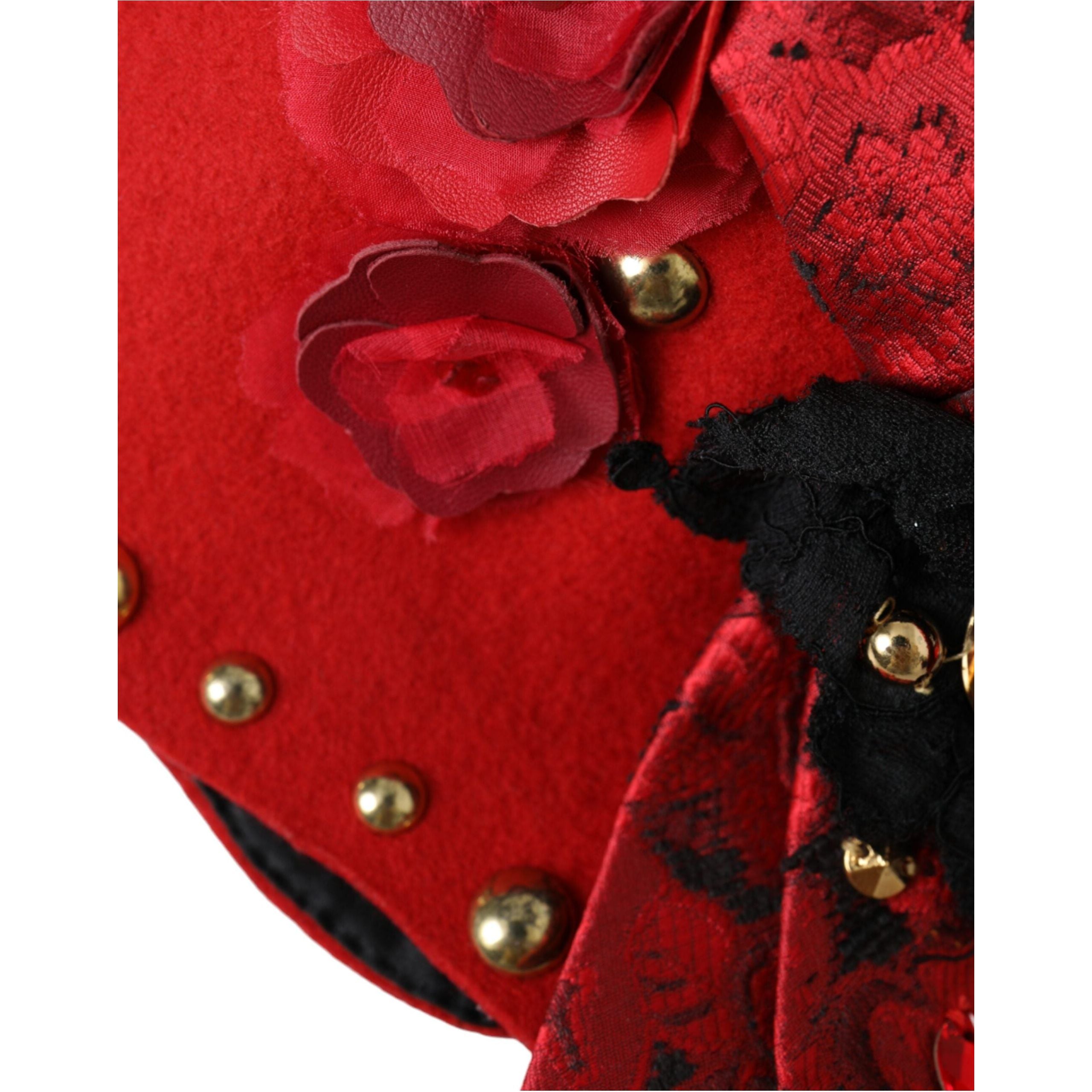 Red Crystal Gold Roses Brooch Embellished Hat