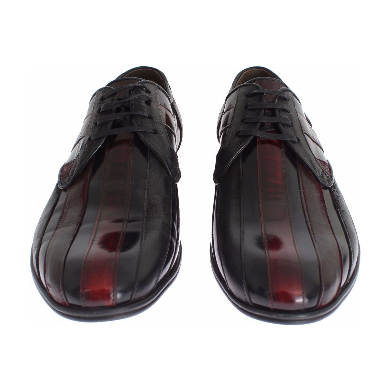 Elegant Black Bordeaux Striped Leather Dress Shoes