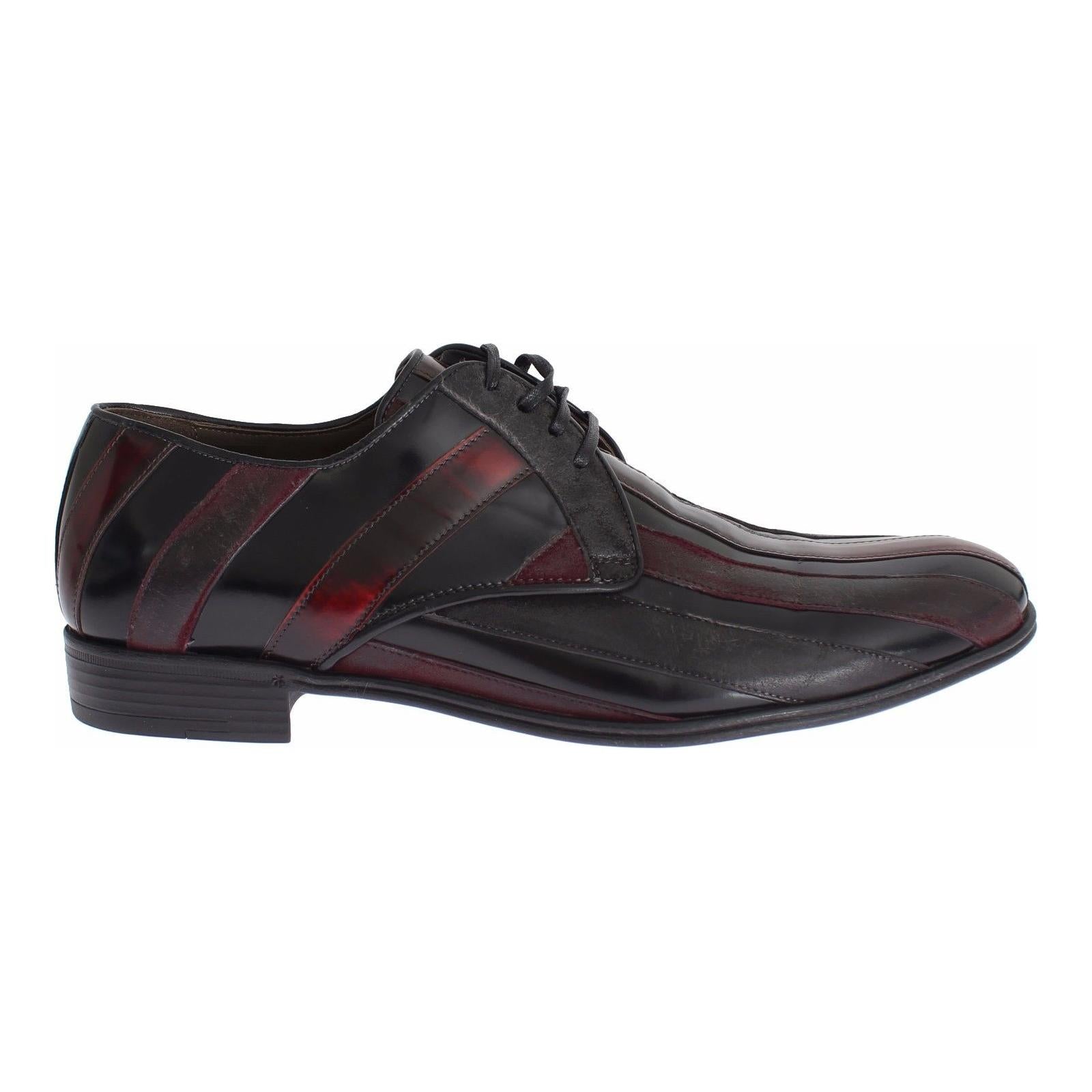 Elegant Black Bordeaux Striped Leather Dress Shoes