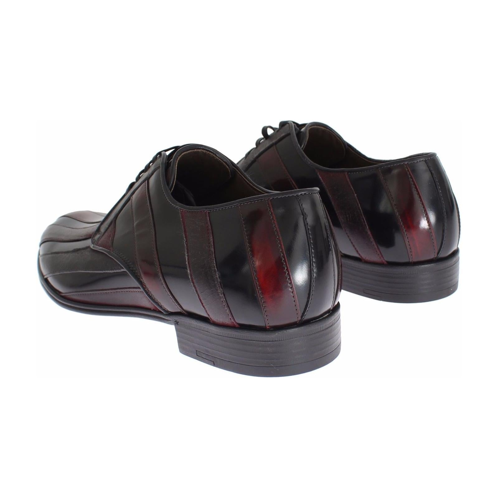 Elegant Black Bordeaux Striped Leather Dress Shoes