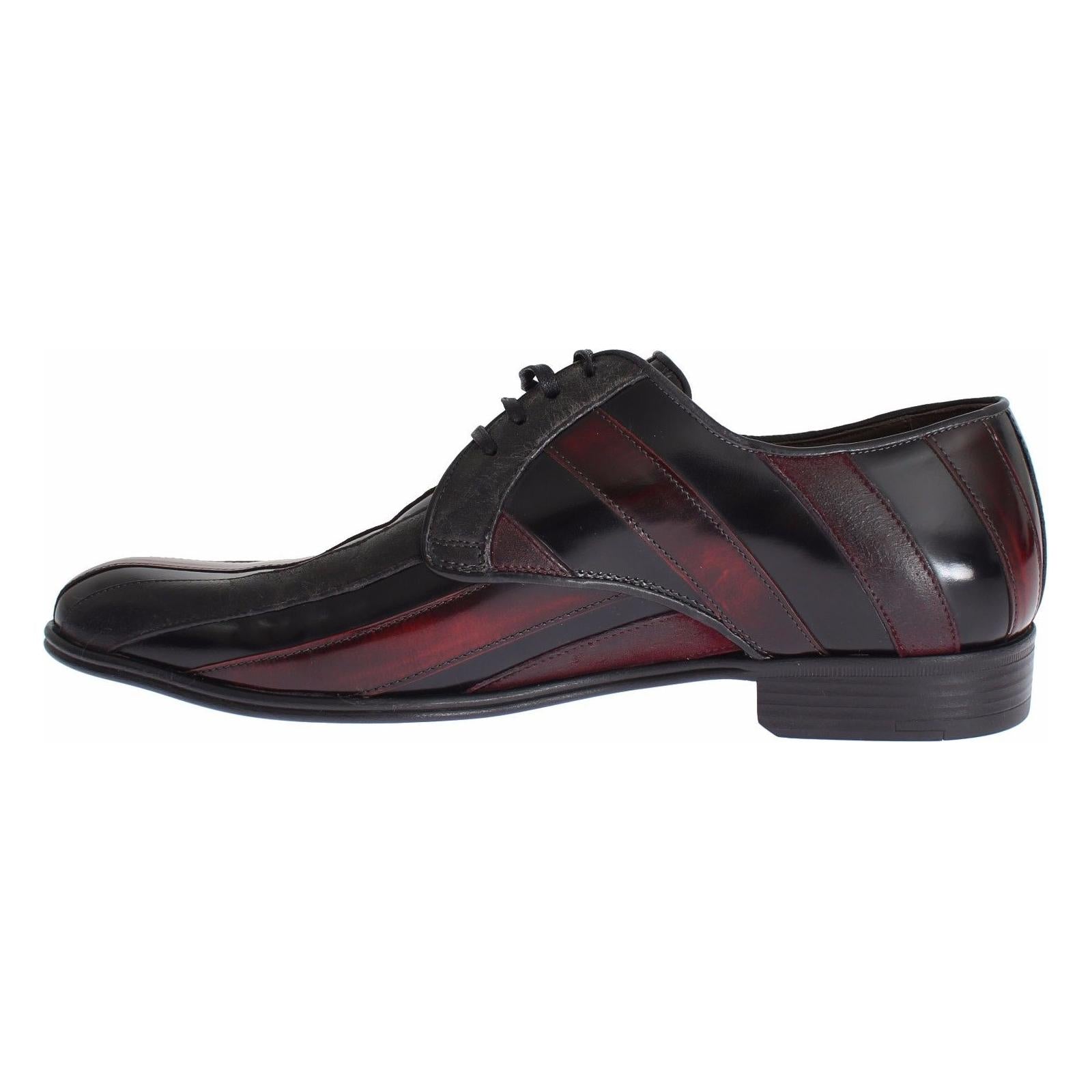 Elegant Black Bordeaux Striped Leather Dress Shoes