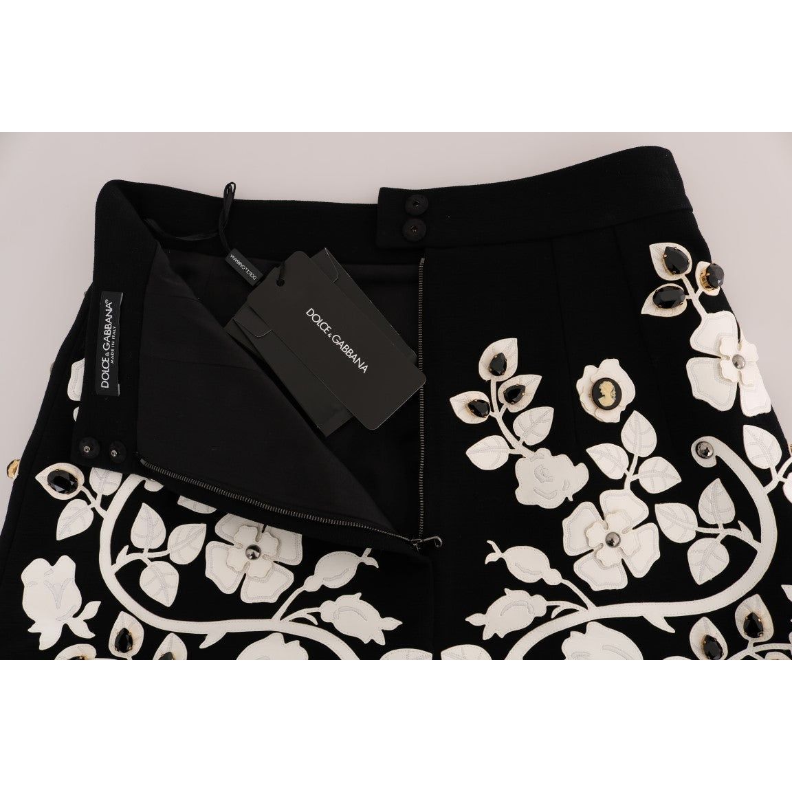 Black White Floral Baroque Crystal Pencil Skirt