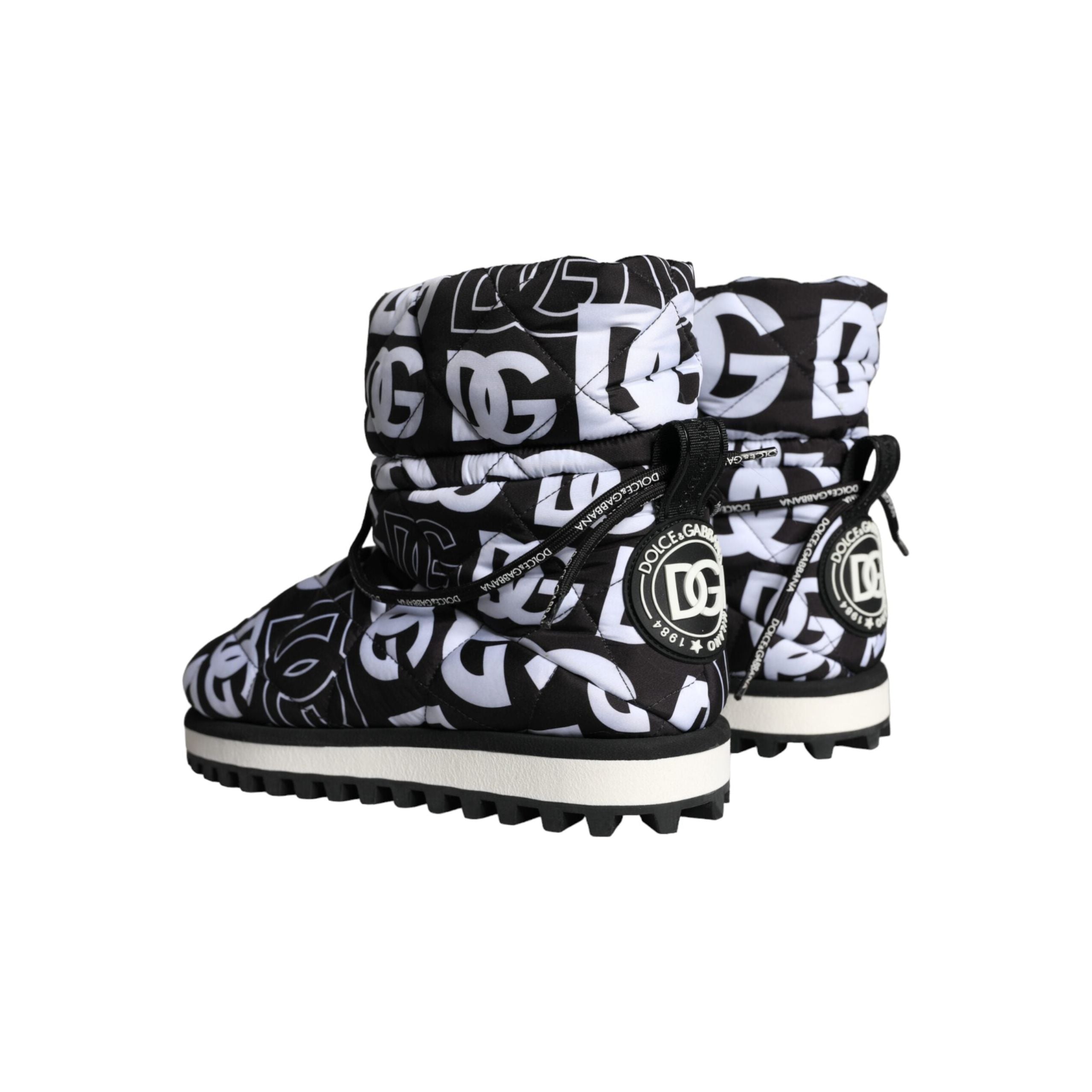 Black Logo Nylon Padded Mid Calf Boots Shoes