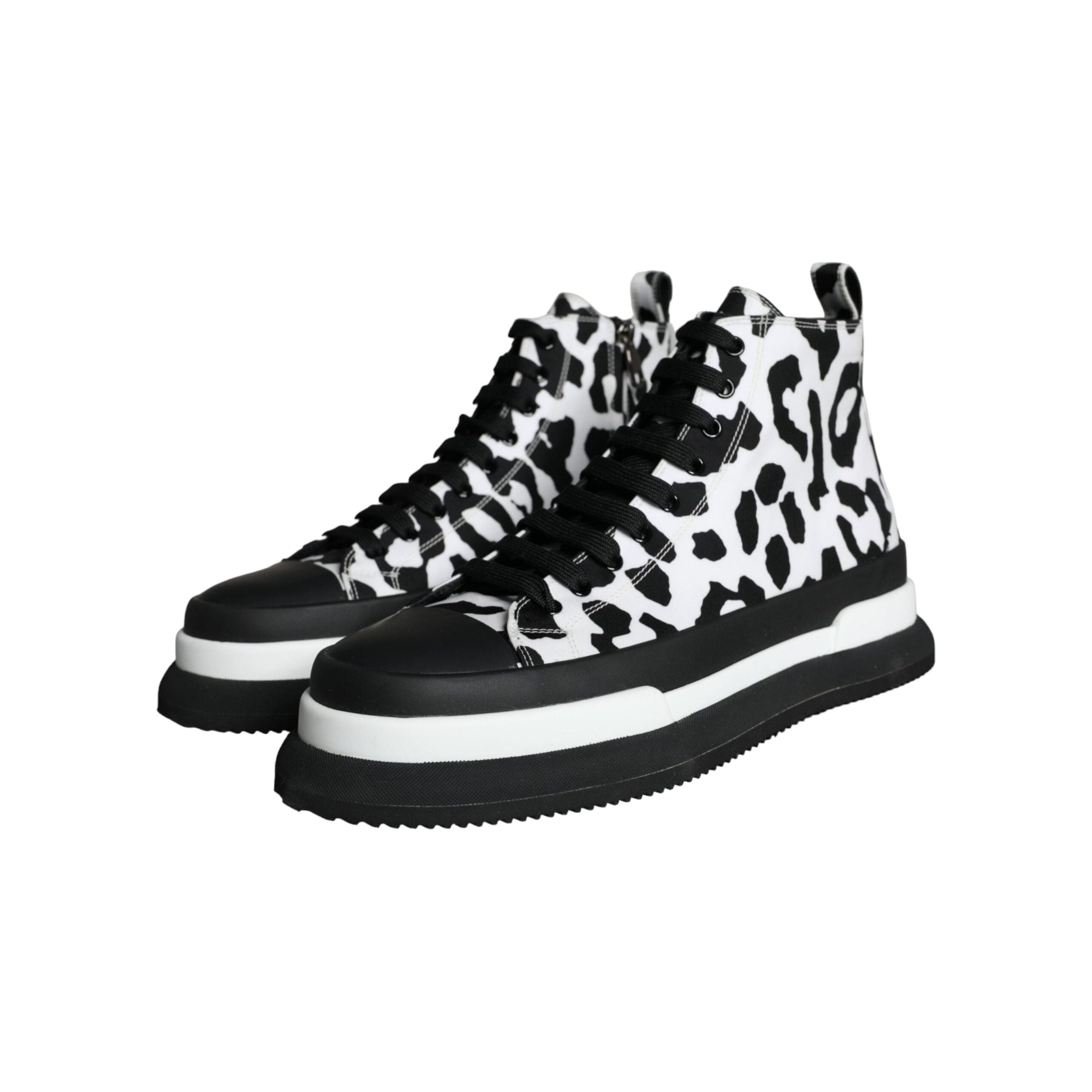 Black White Leopard High Top Sneaker Shoes