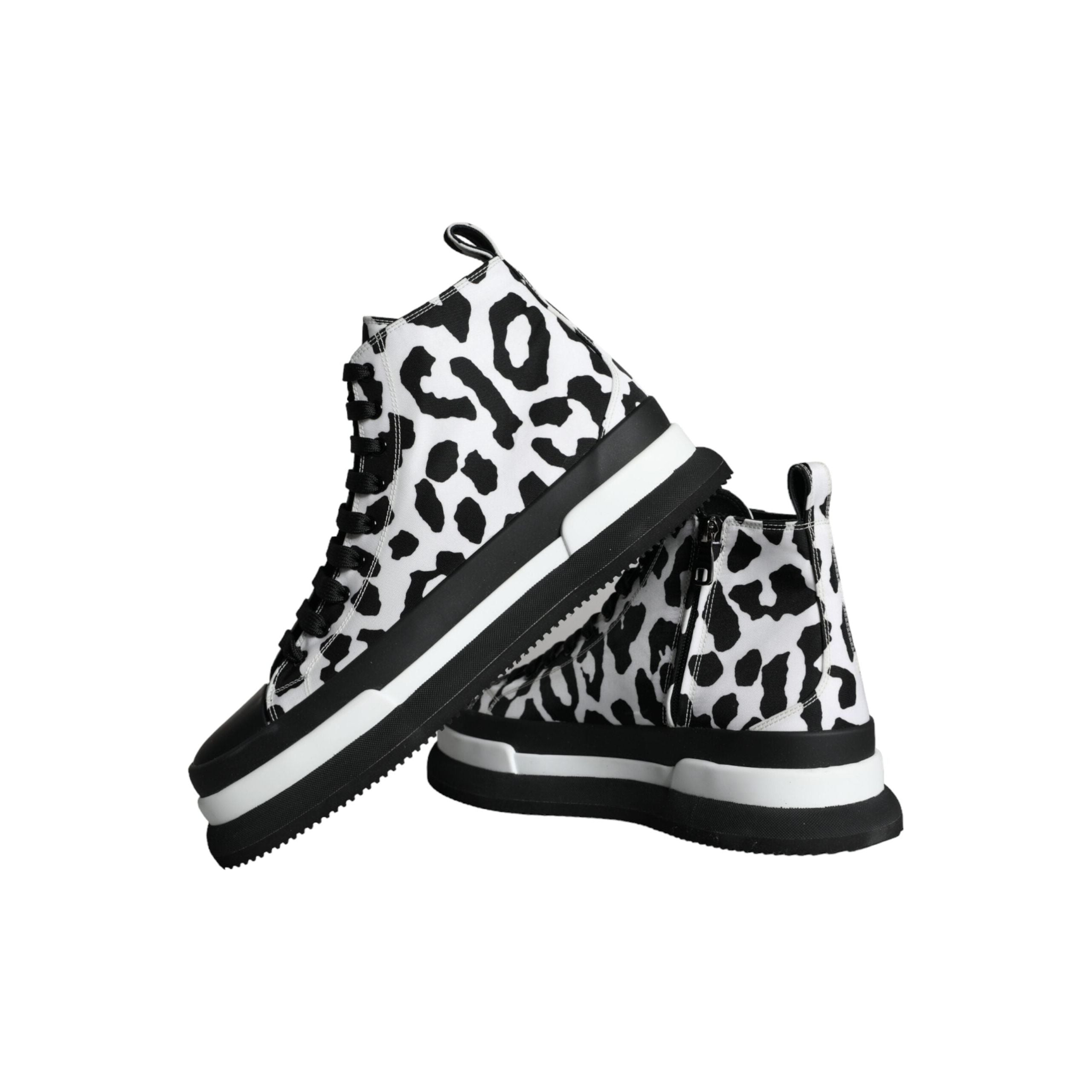 Black White Leopard High Top Sneaker Shoes