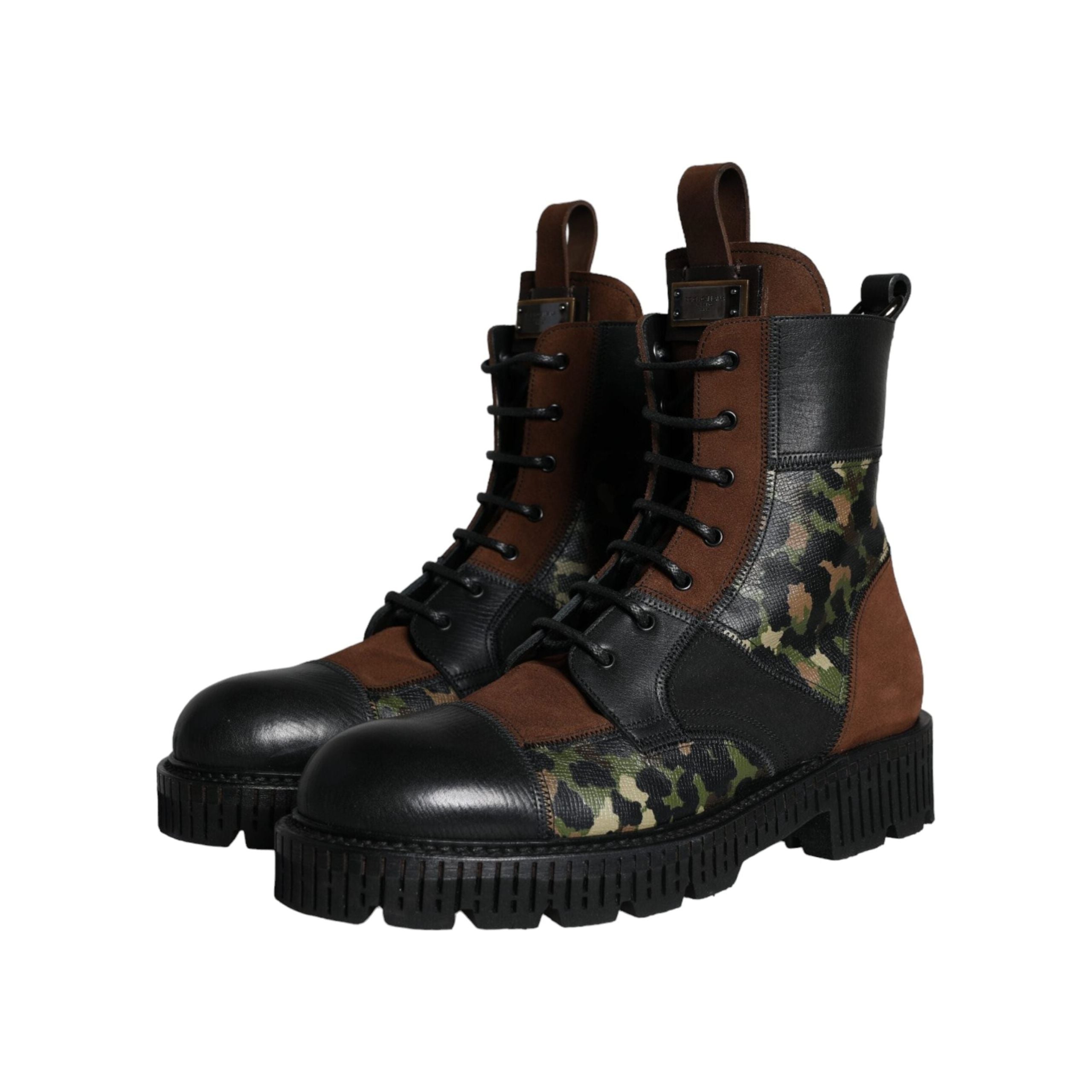 Brown Suede Camouflage Leather Combat Boots Shoes