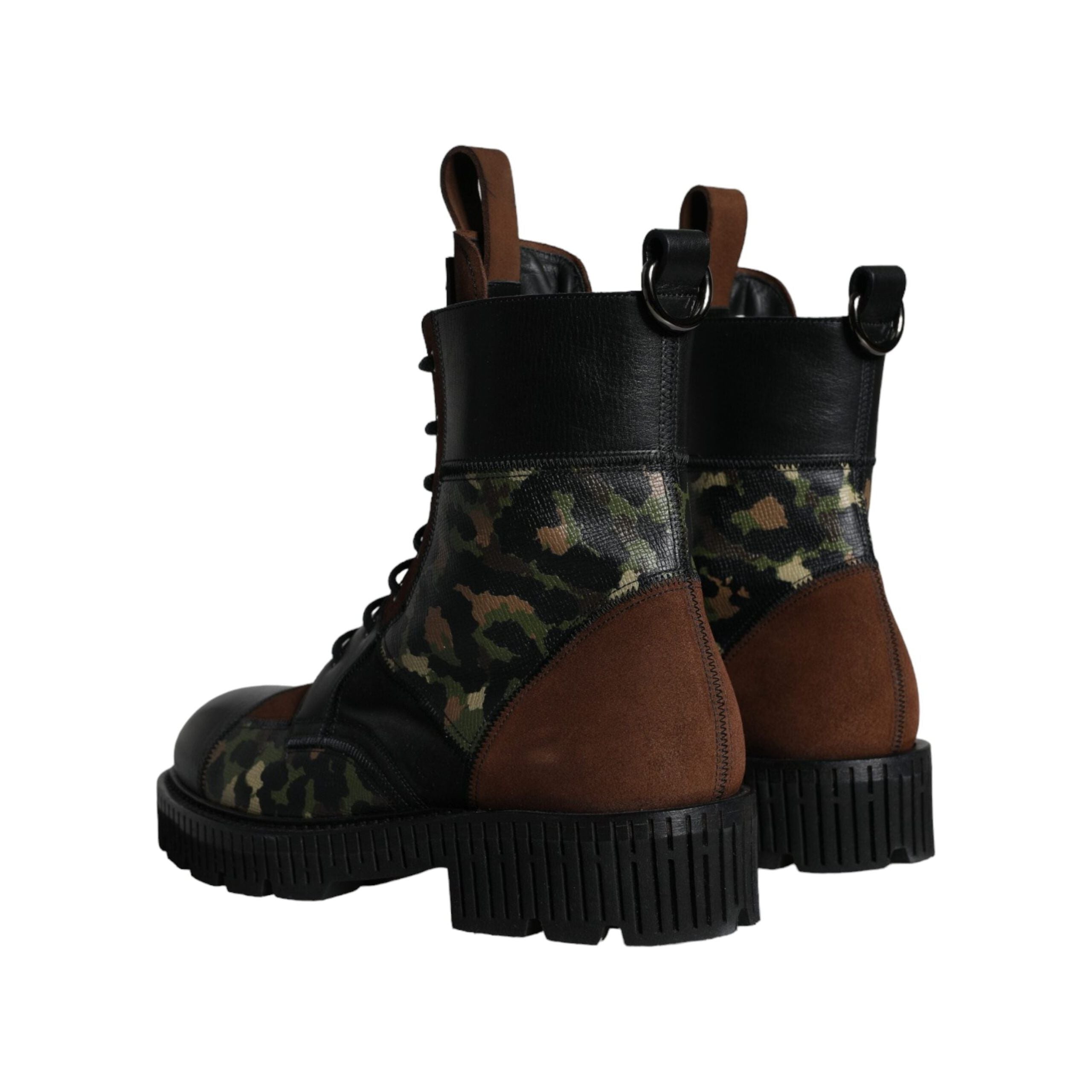 Brown Suede Camouflage Leather Combat Boots Shoes