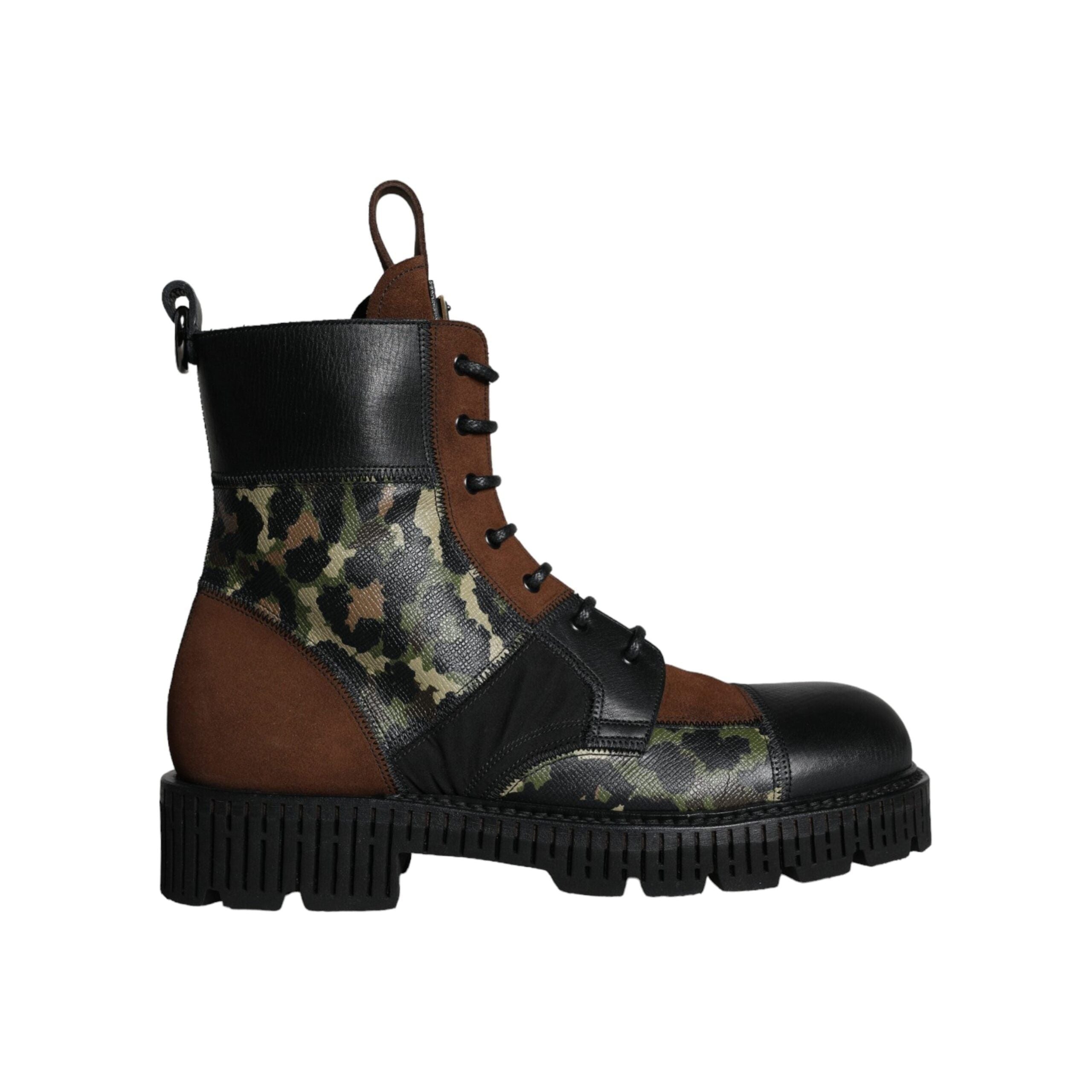 Brown Suede Camouflage Leather Combat Boots Shoes