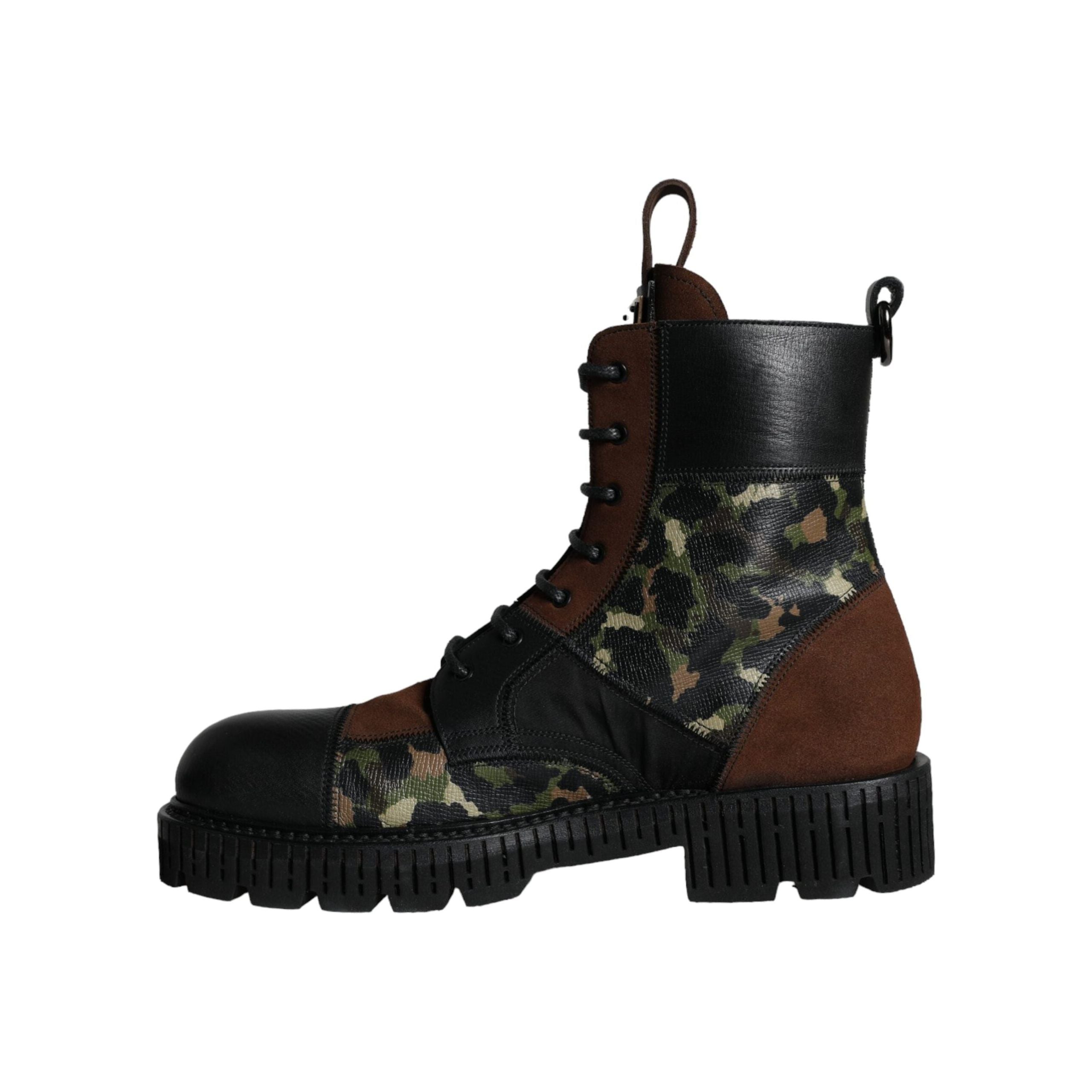 Brown Suede Camouflage Leather Combat Boots Shoes