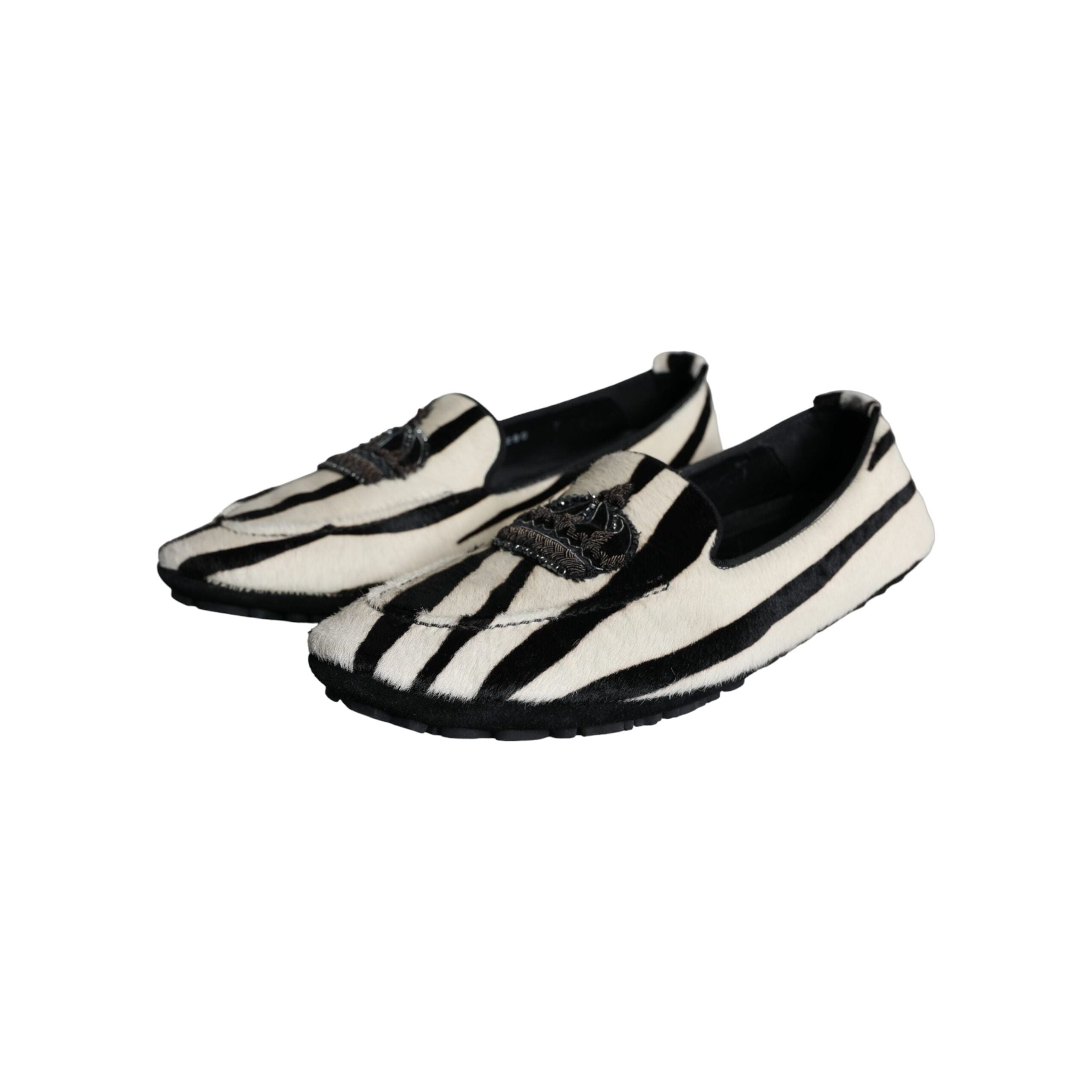 Black White Calf Fur Slip On Loafers Men Shoes