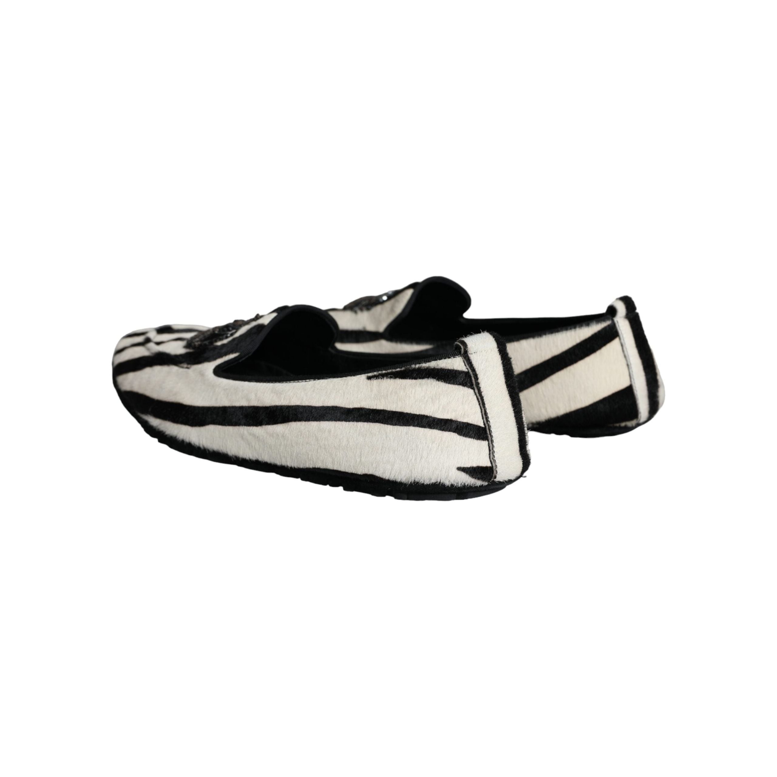 Black White Calf Fur Slip On Loafers Men Shoes