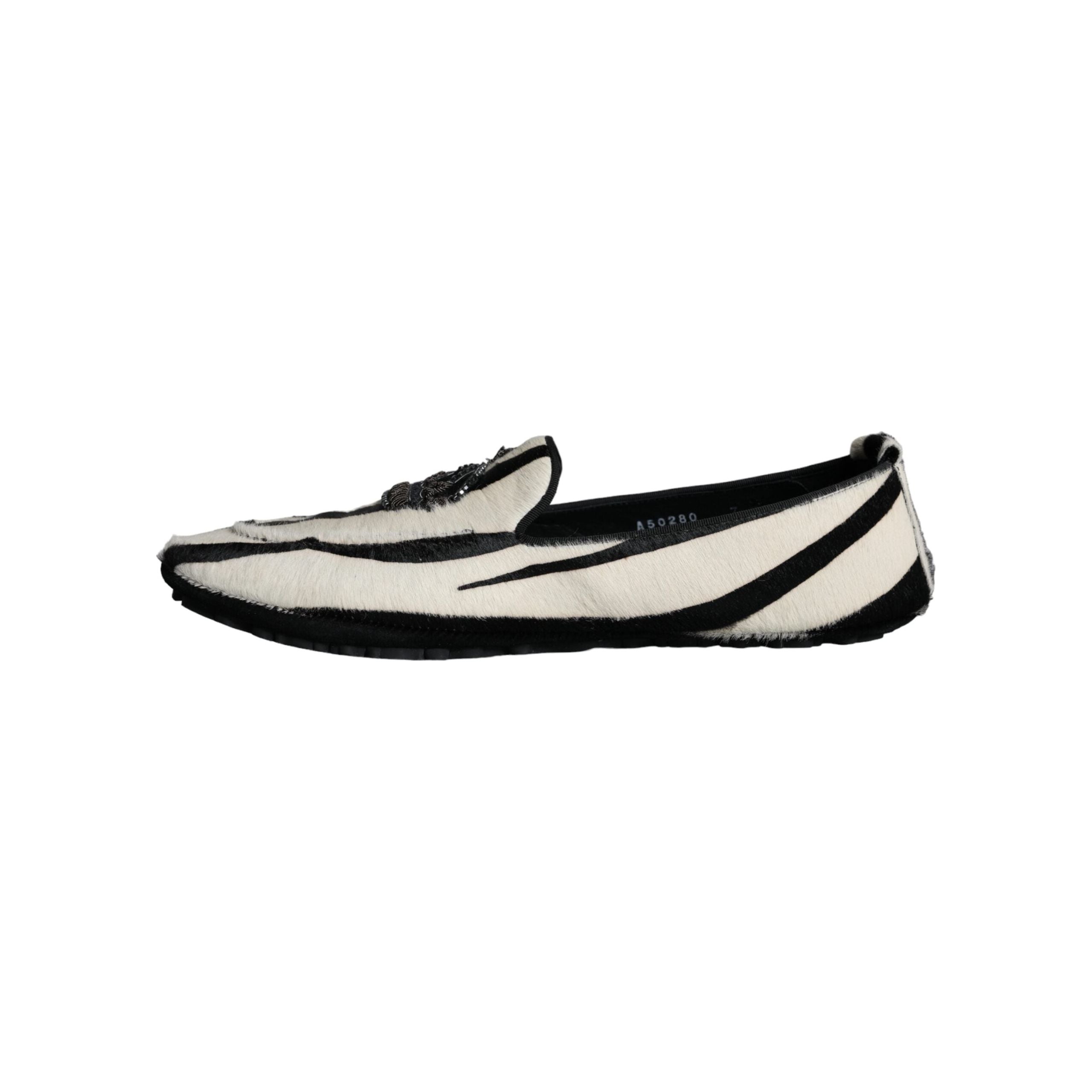 Black White Calf Fur Slip On Loafers Men Shoes