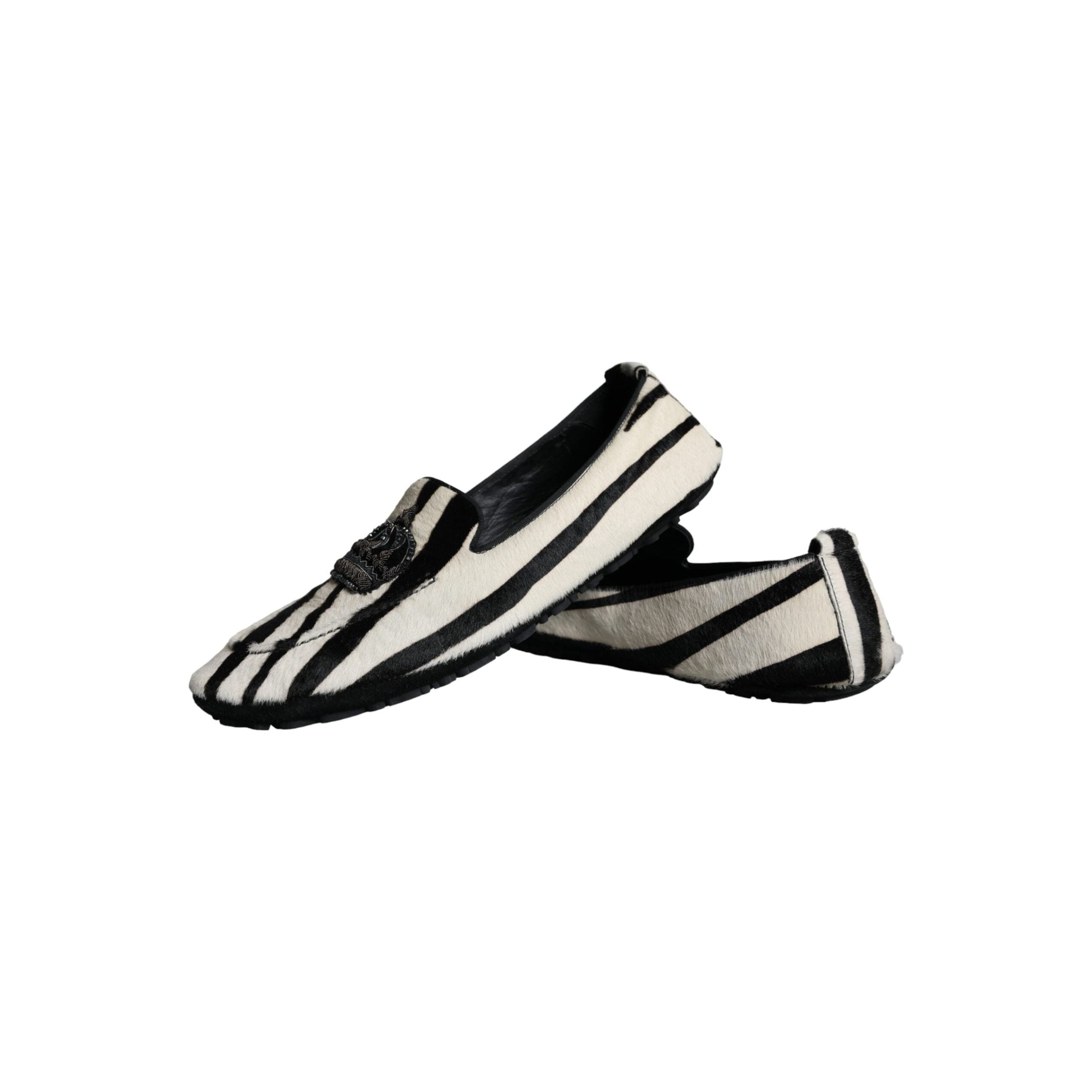 Black White Calf Fur Slip On Loafers Men Shoes