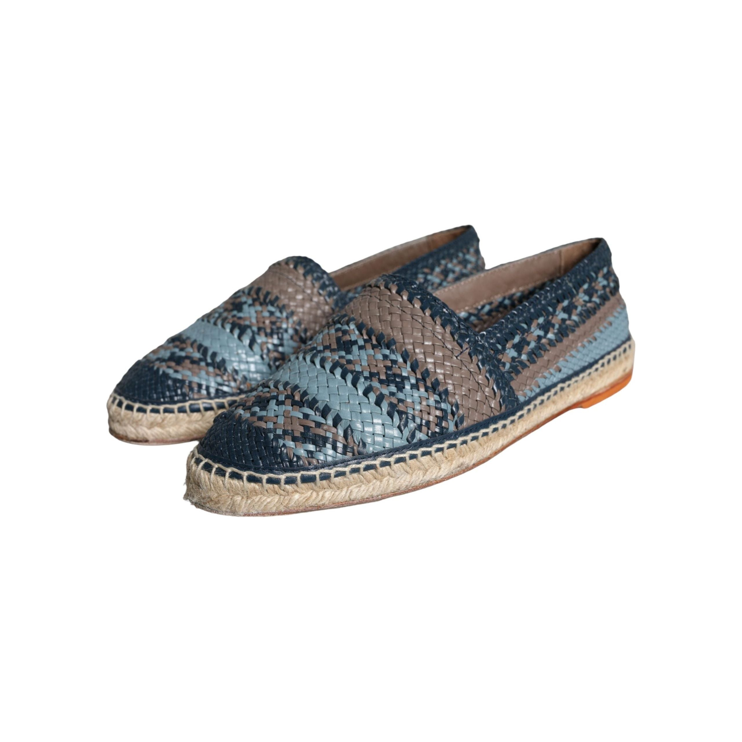 Blue Gray Woven Leather Buffalo Espadrille Shoes