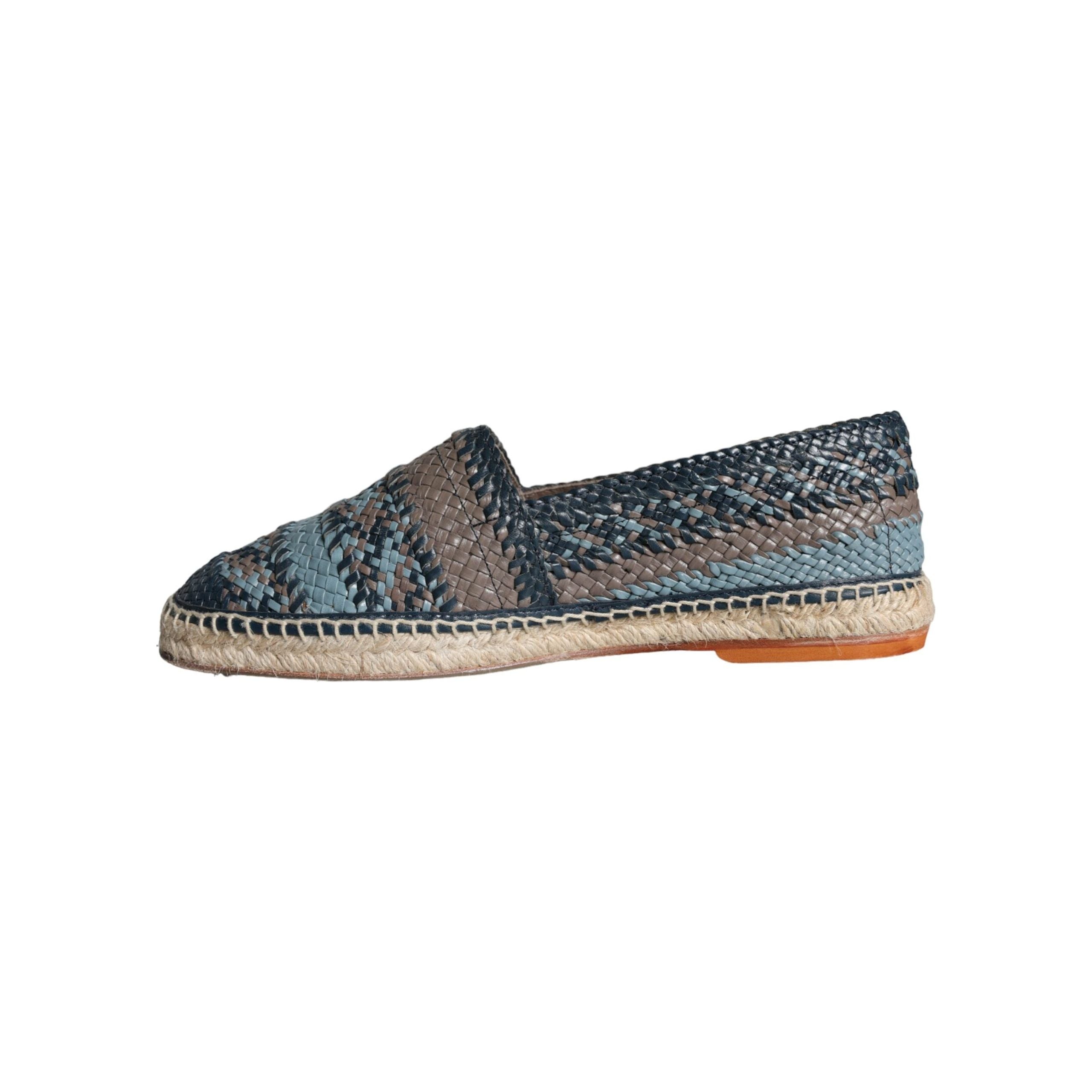 Blue Gray Woven Leather Buffalo Espadrille Shoes