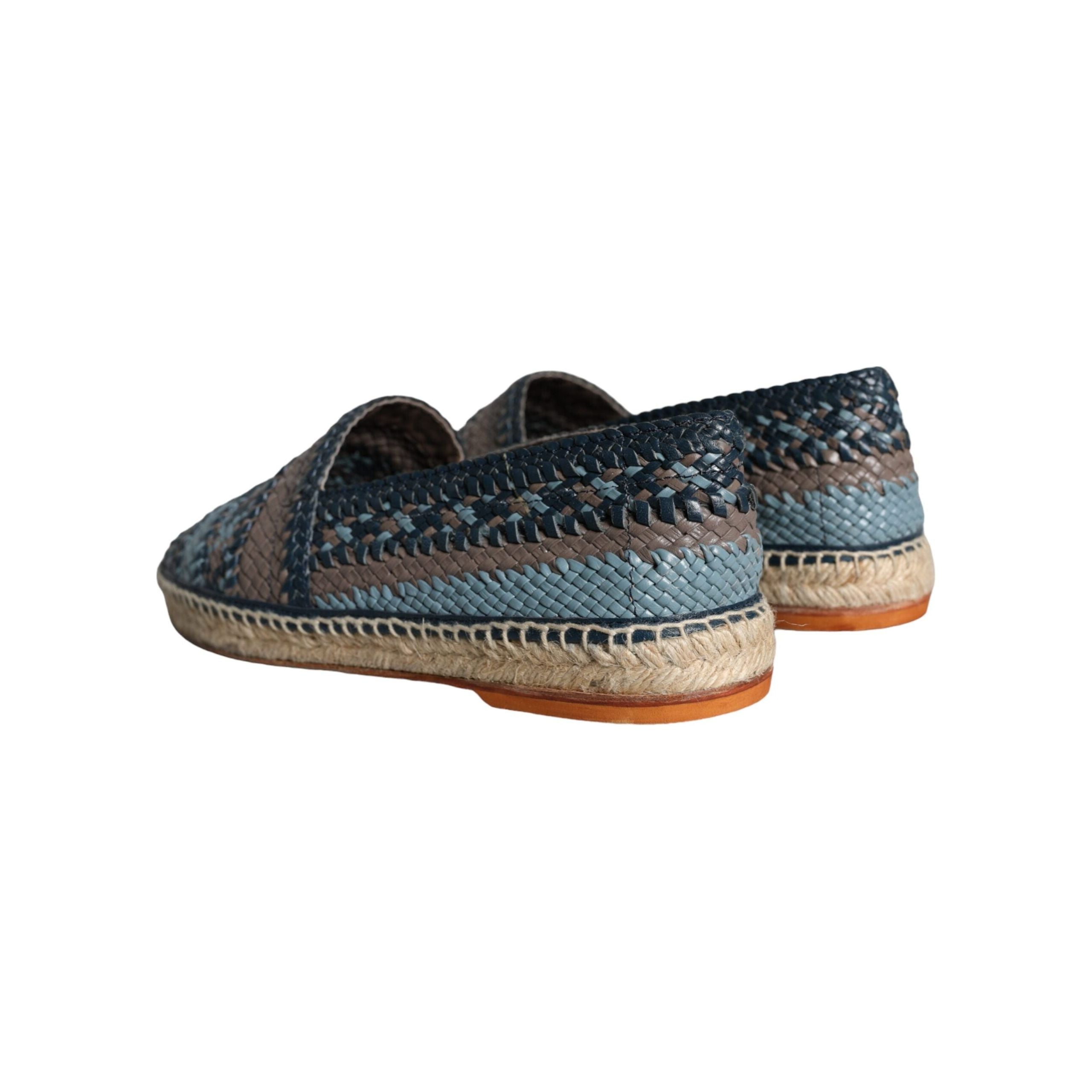 Blue Gray Woven Leather Buffalo Espadrille Shoes