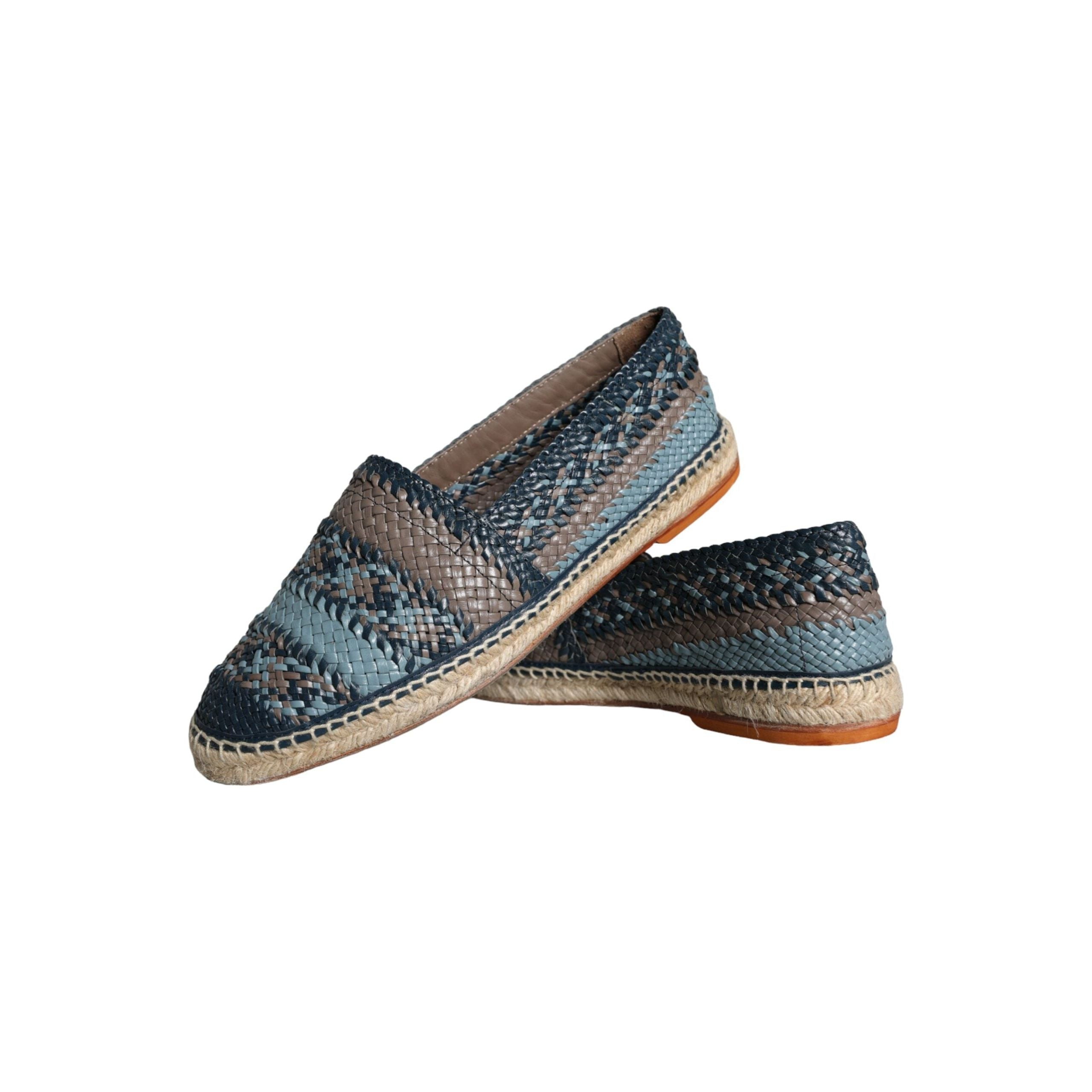 Blue Gray Woven Leather Buffalo Espadrille Shoes