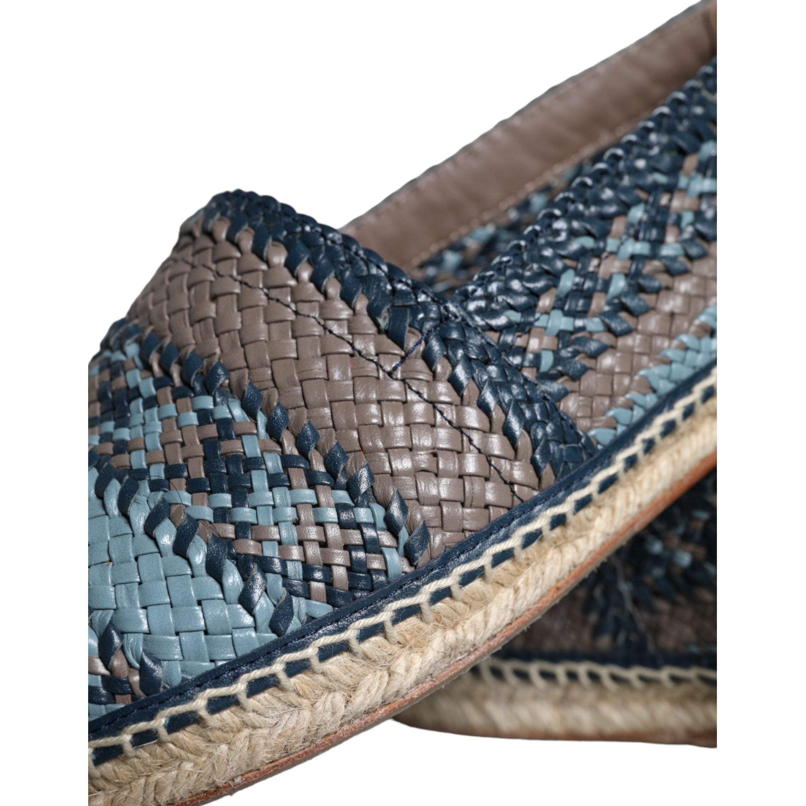 Blue Gray Woven Leather Buffalo Espadrille Shoes