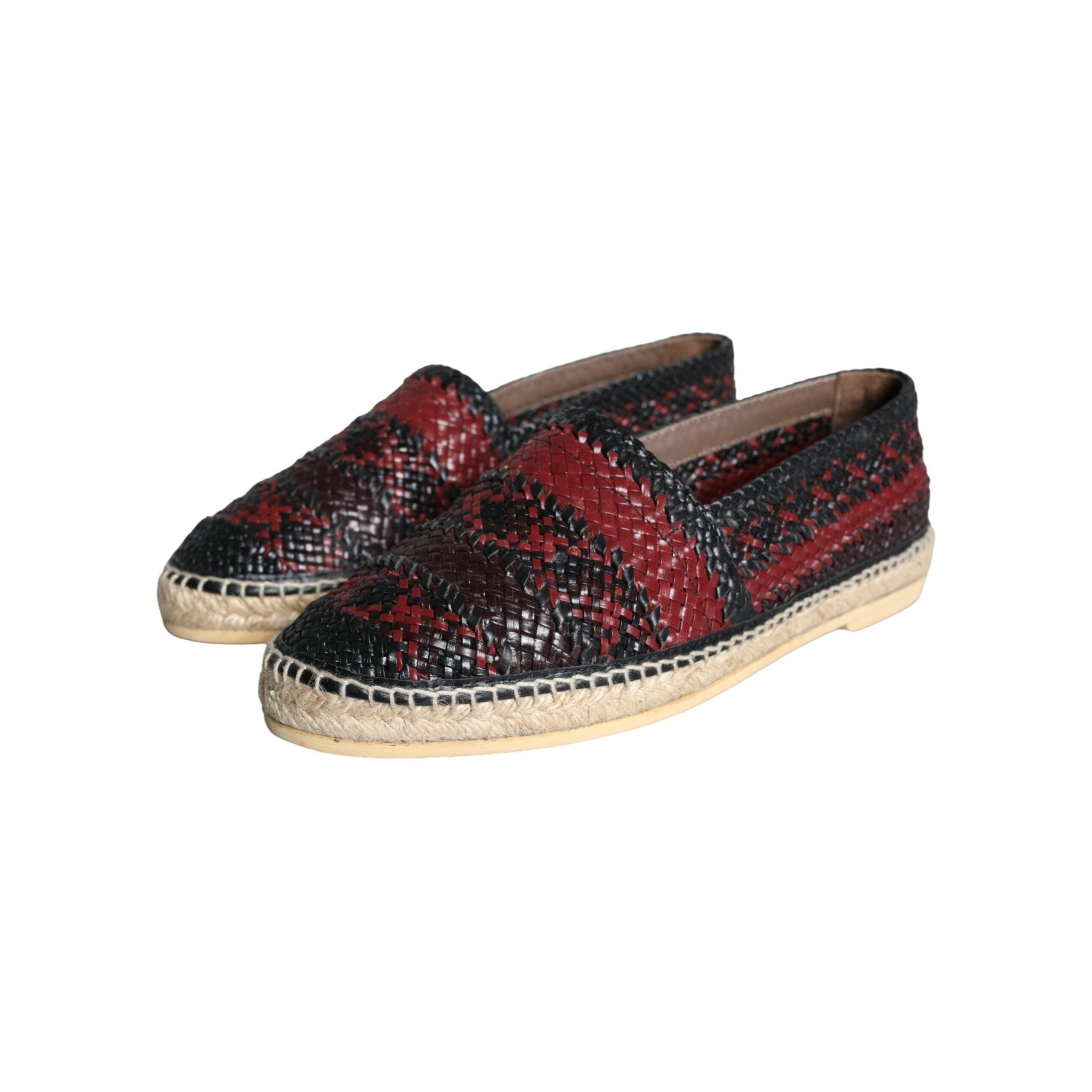 Black Maroon Woven Leather Buffalo Men Espadrille Shoes