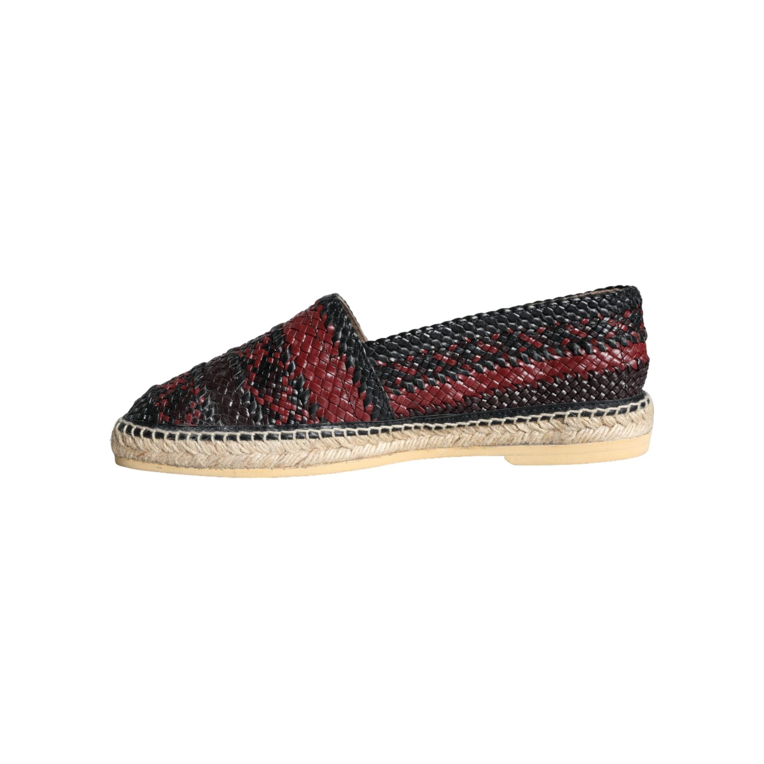 Black Maroon Woven Leather Buffalo Men Espadrille Shoes