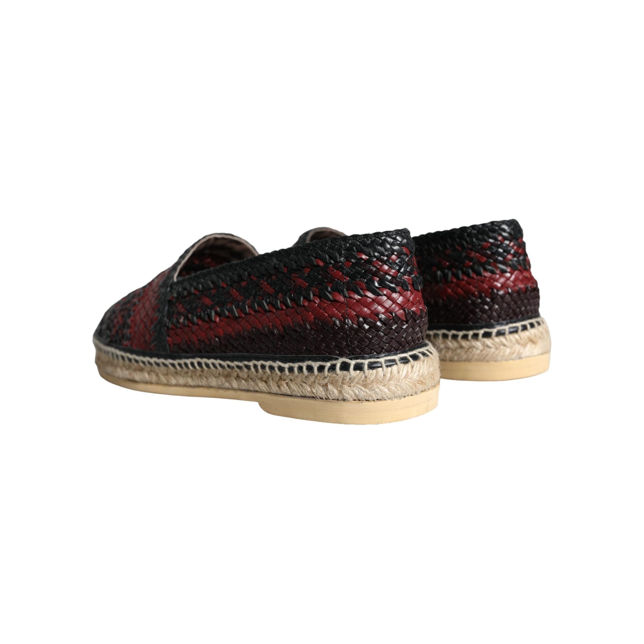 Black Maroon Woven Leather Buffalo Men Espadrille Shoes