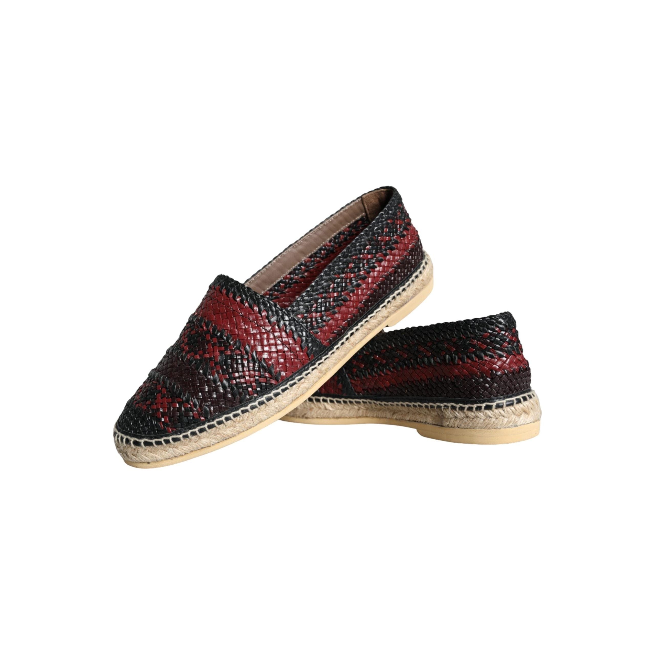 Black Maroon Woven Leather Buffalo Men Espadrille Shoes