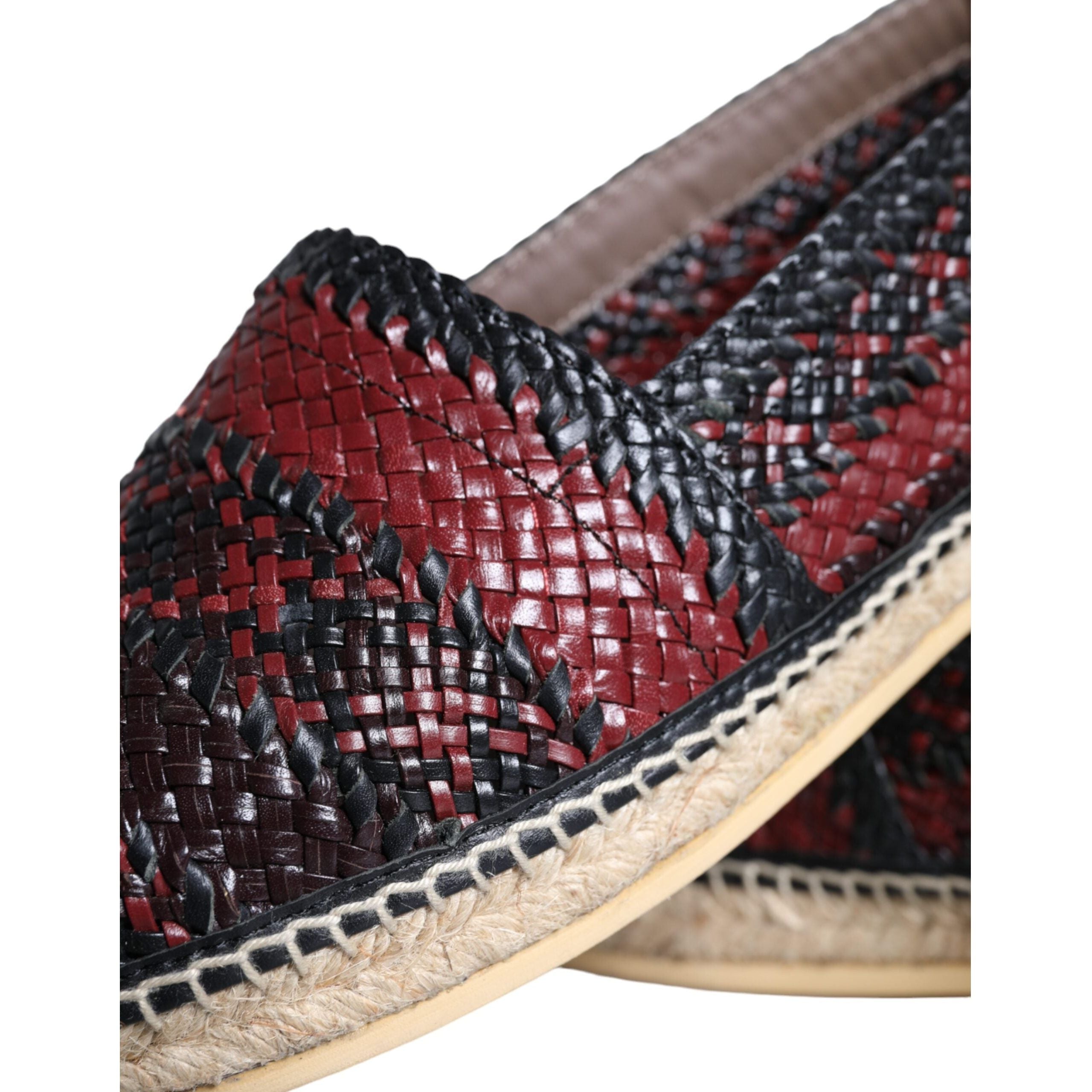 Black Maroon Woven Leather Buffalo Men Espadrille Shoes