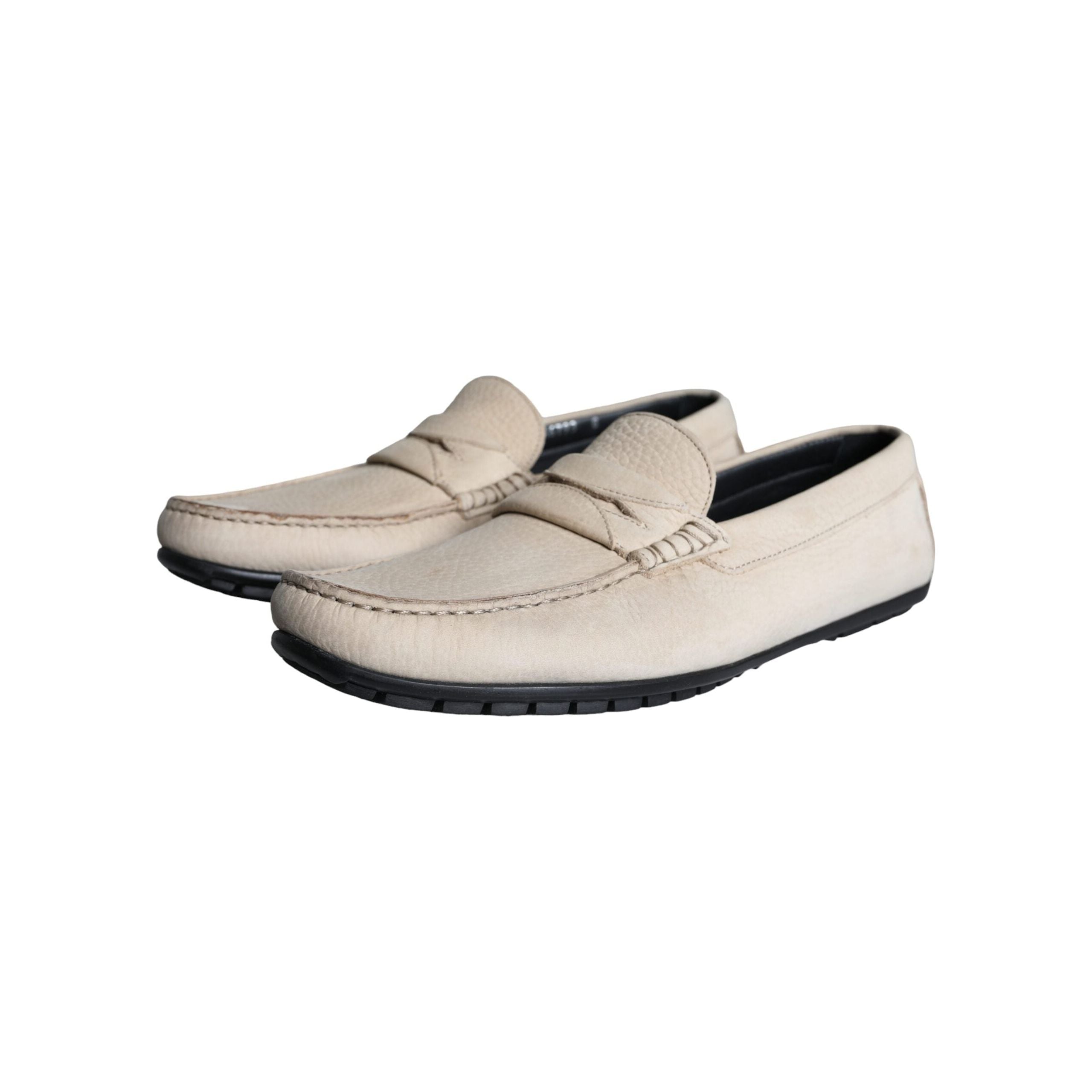 Beige Leather Slip Mocassin Loafers Men Shoes