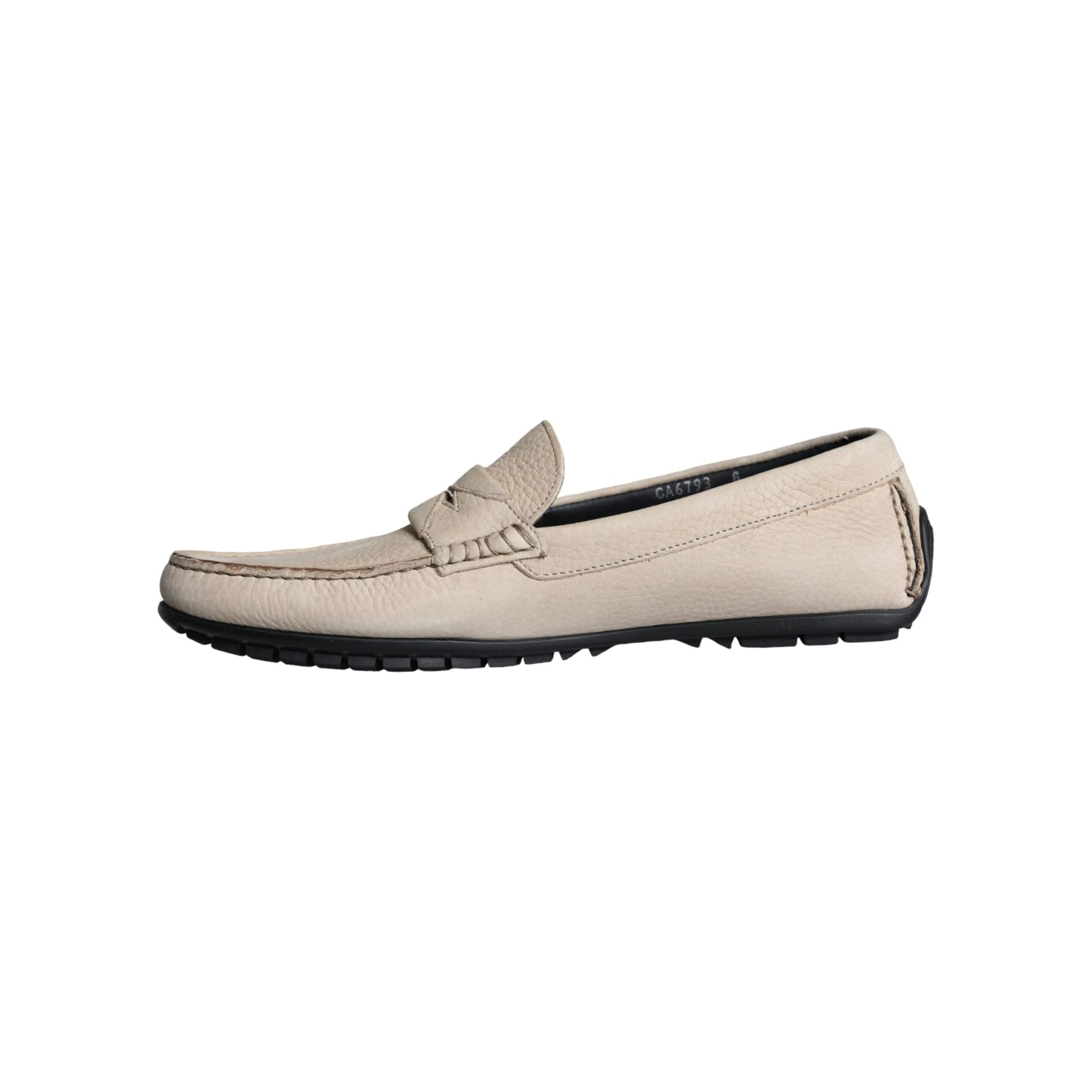 Beige Leather Slip Mocassin Loafers Men Shoes