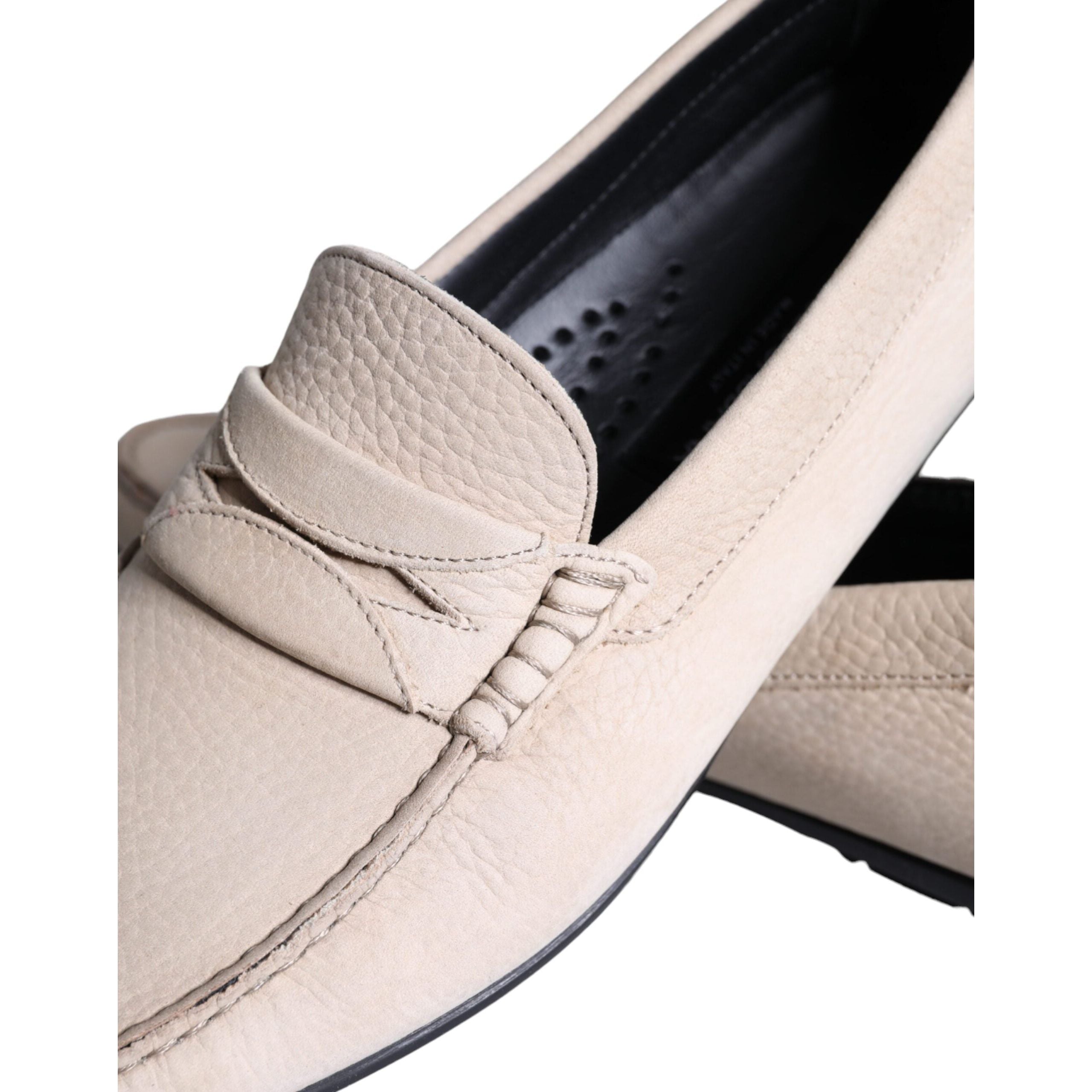 Beige Leather Slip Mocassin Loafers Men Shoes