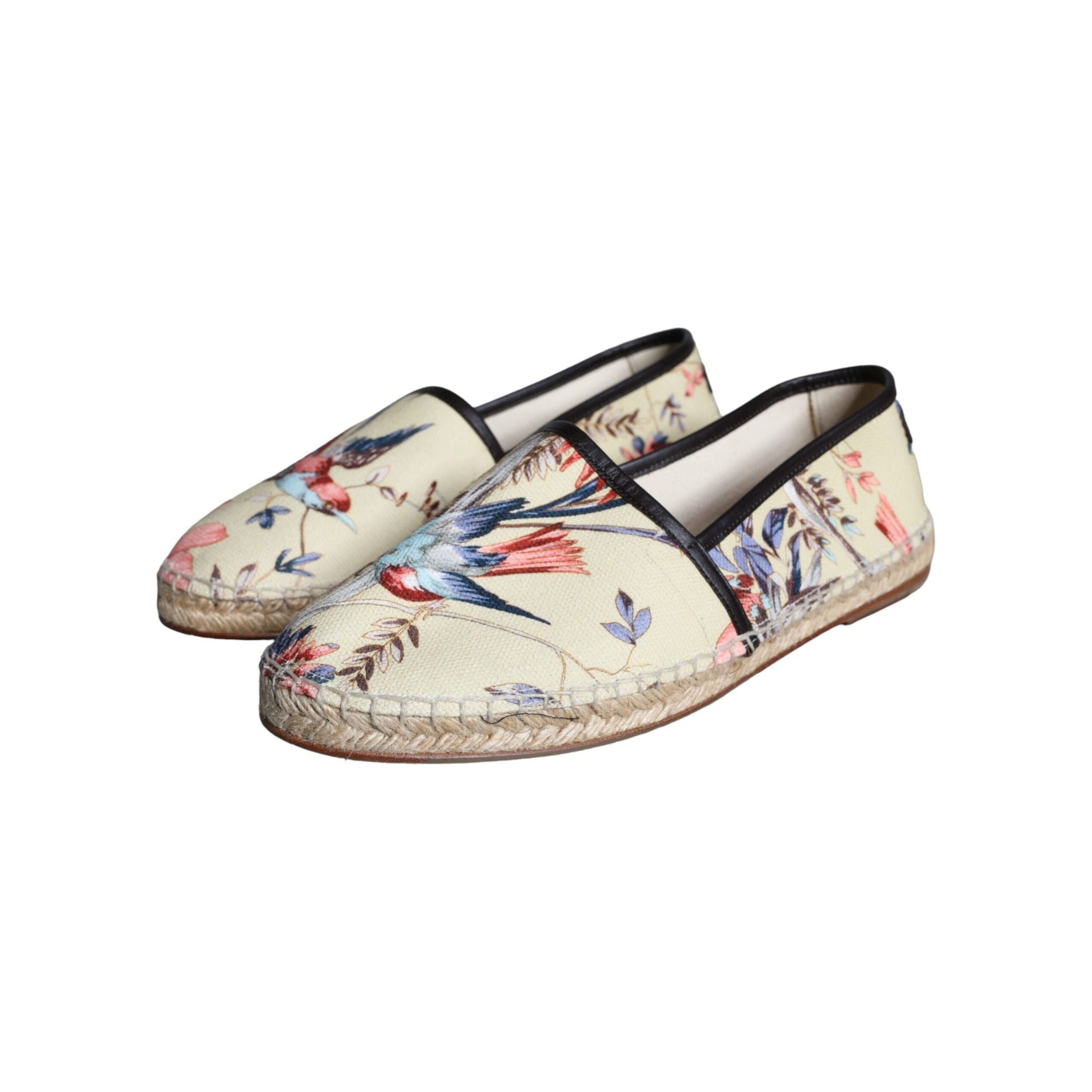 Beige Floral Canvas Espadrilles Slip On Shoes