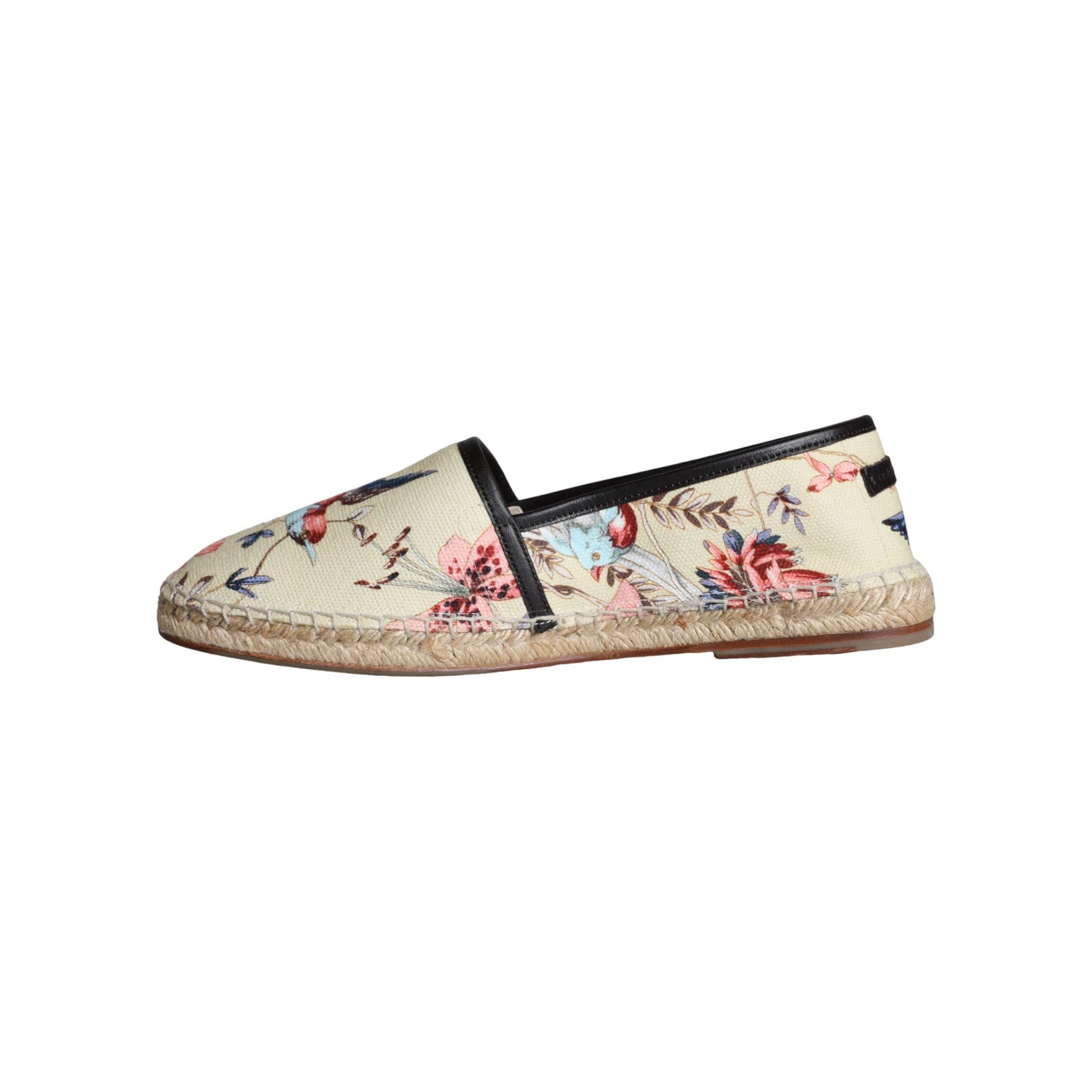 Beige Floral Canvas Espadrilles Slip On Shoes