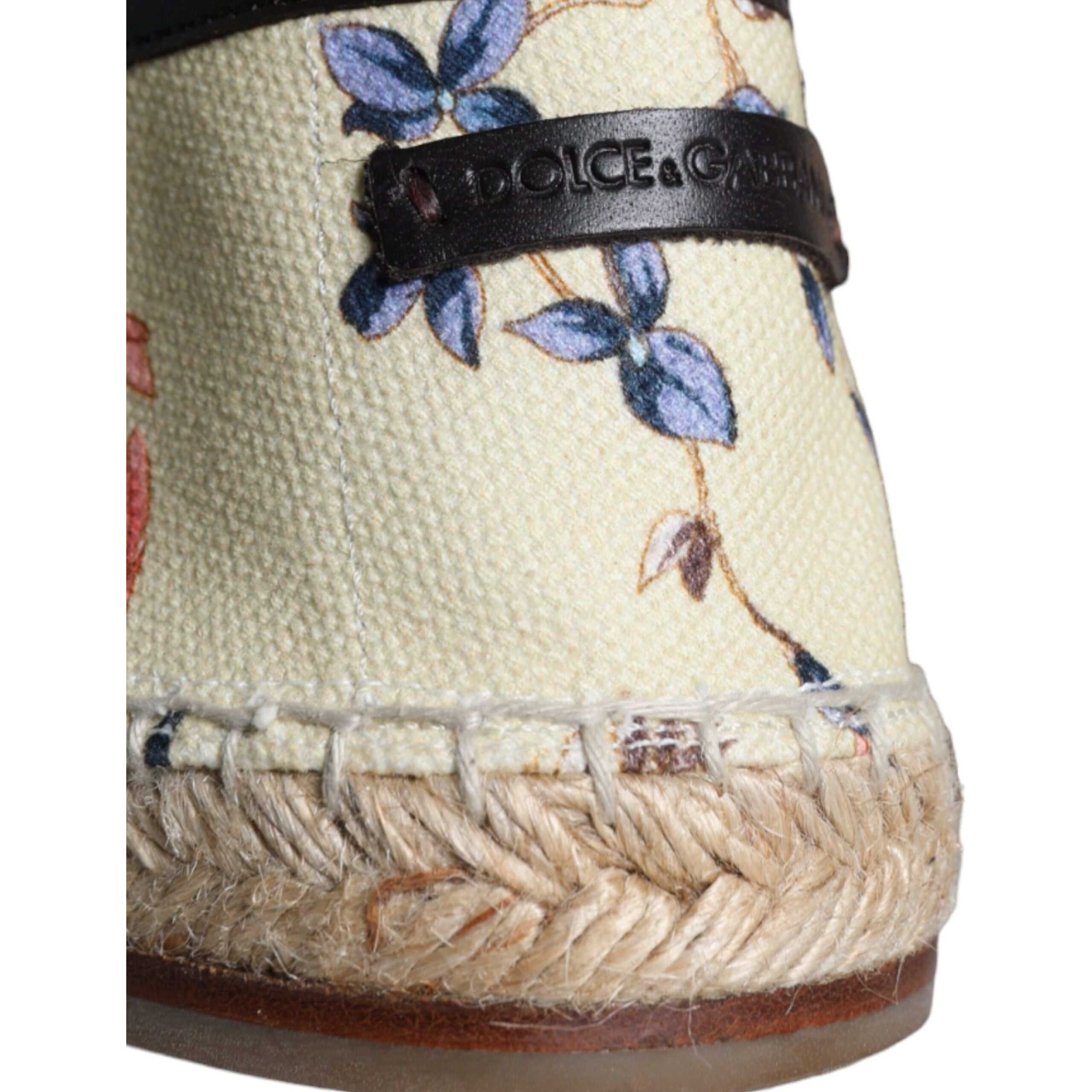 Beige Floral Canvas Espadrilles Slip On Shoes