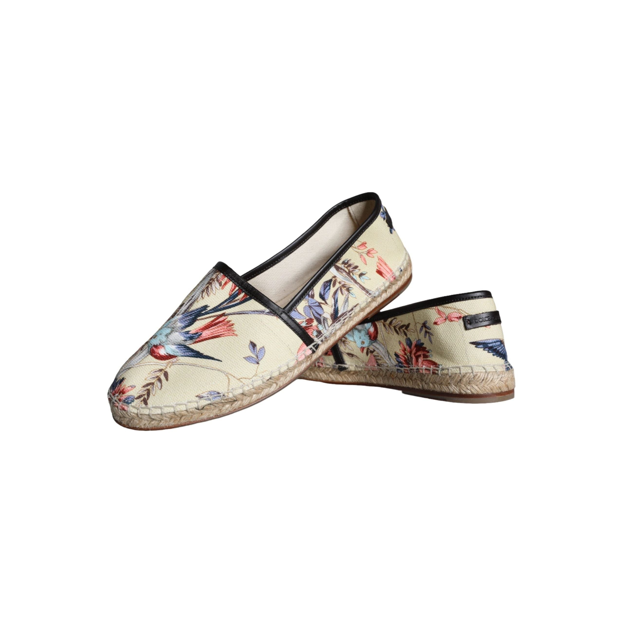 Beige Floral Canvas Espadrilles Slip On Shoes