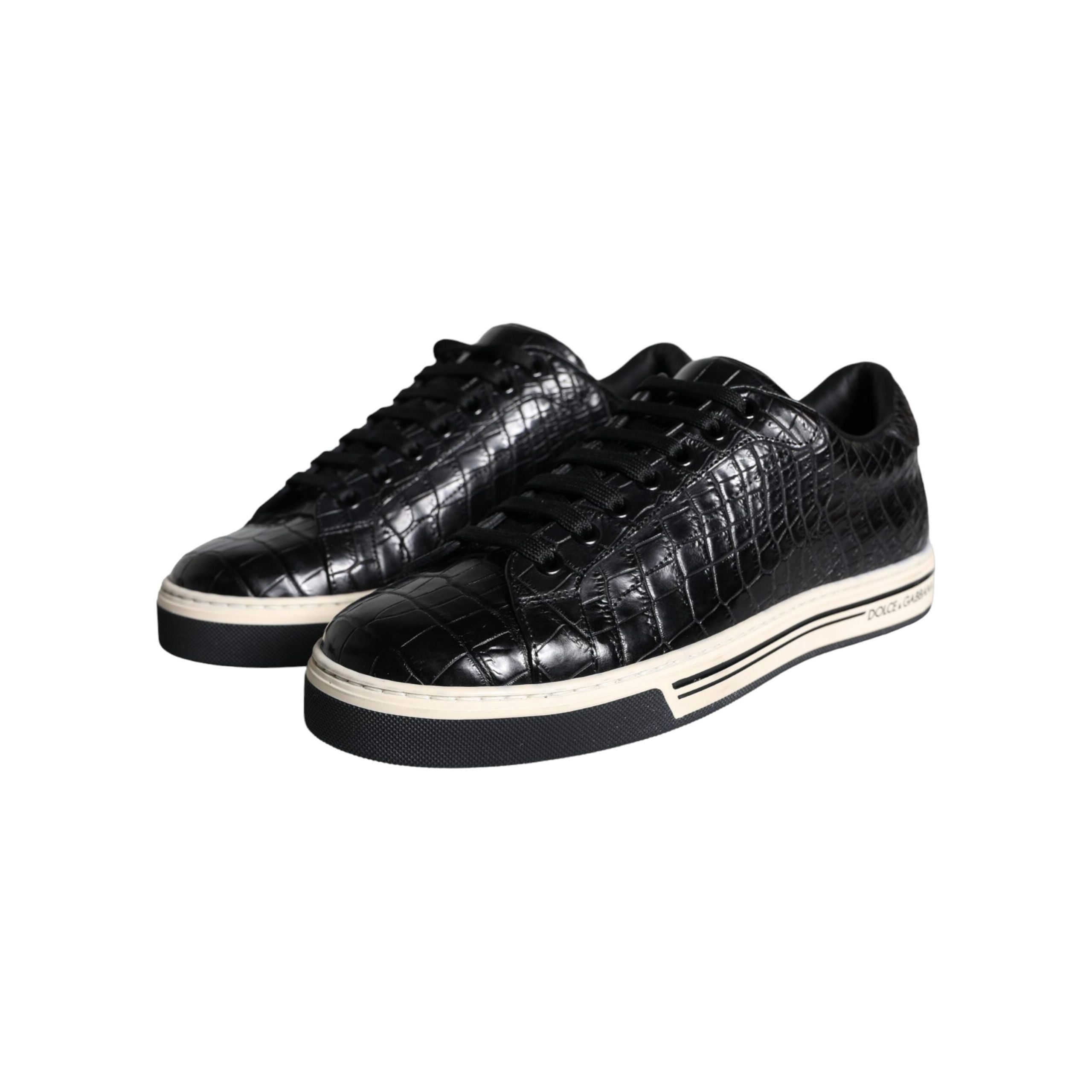 Black Leather Men Low Top Sneakers Shoes