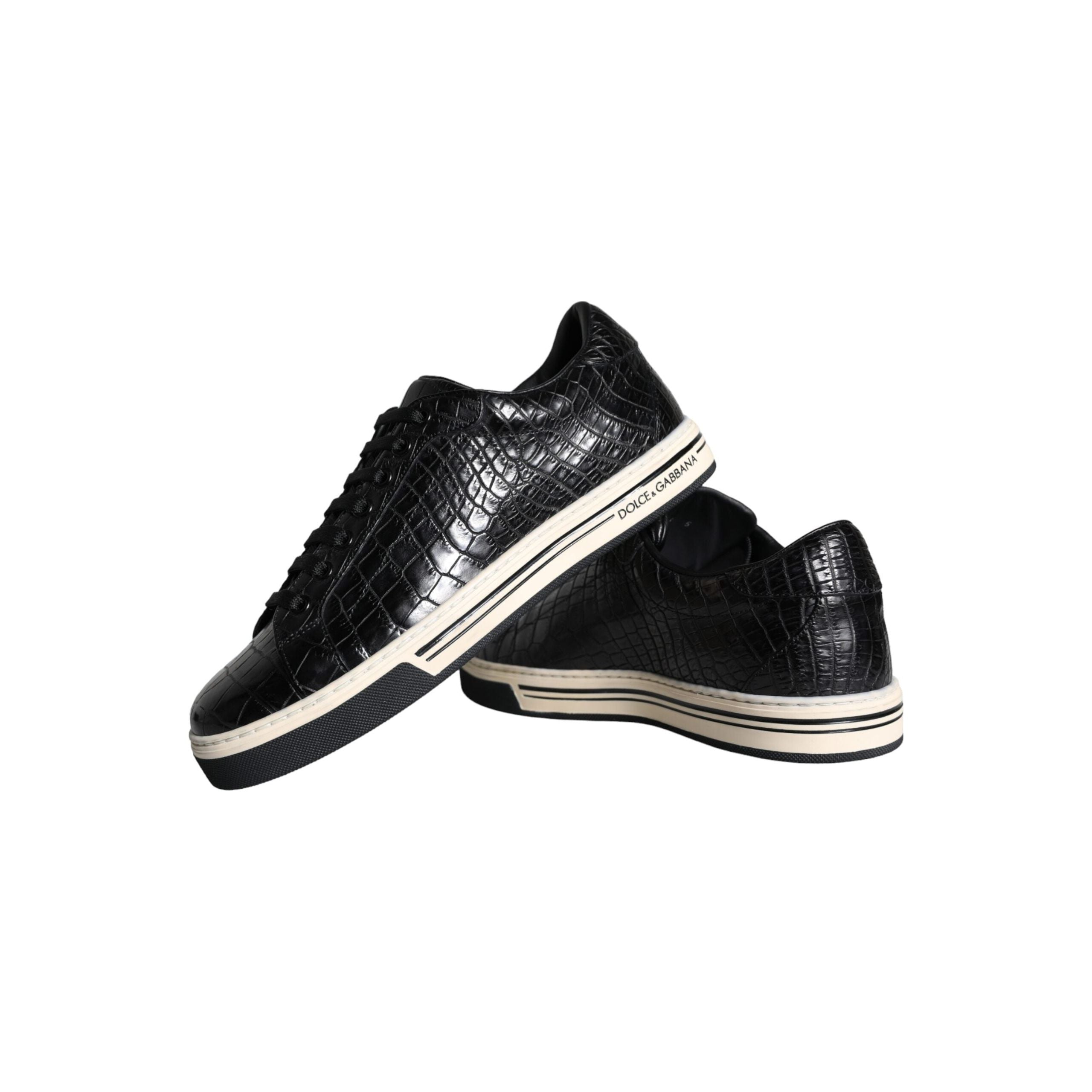 Black Leather Men Low Top Sneakers Shoes