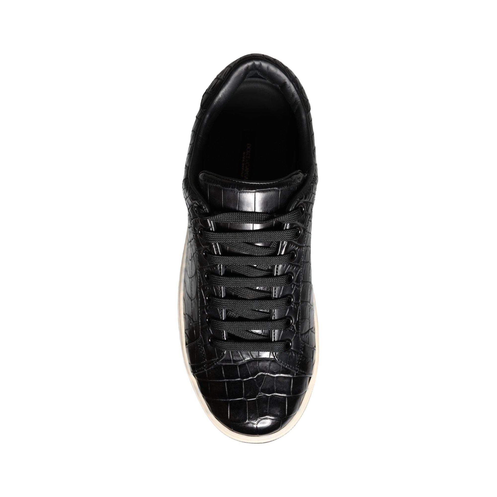 Black Leather Men Low Top Sneakers Shoes