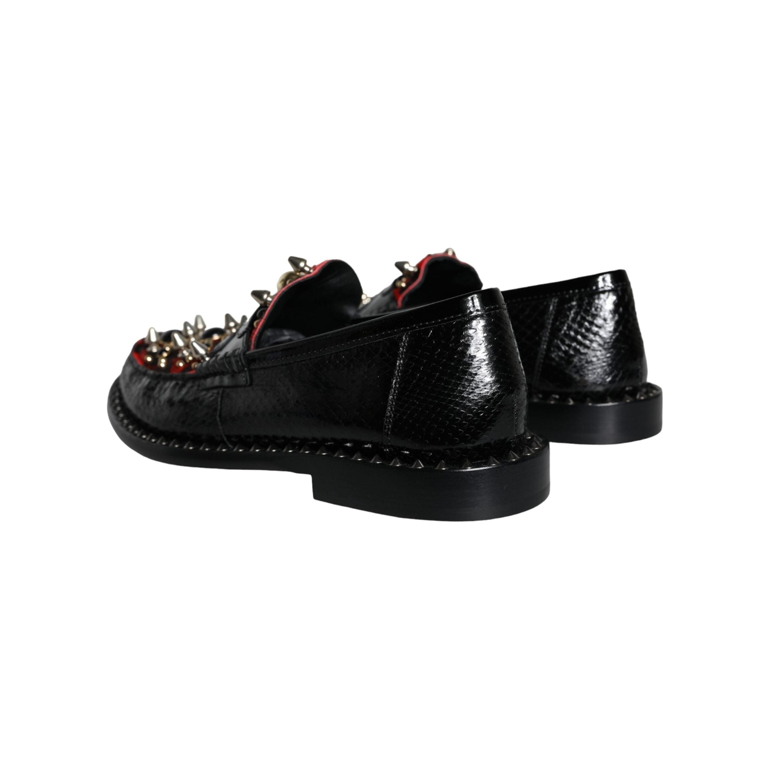 Black Leopard Print Studs Leather Loafers Shoes