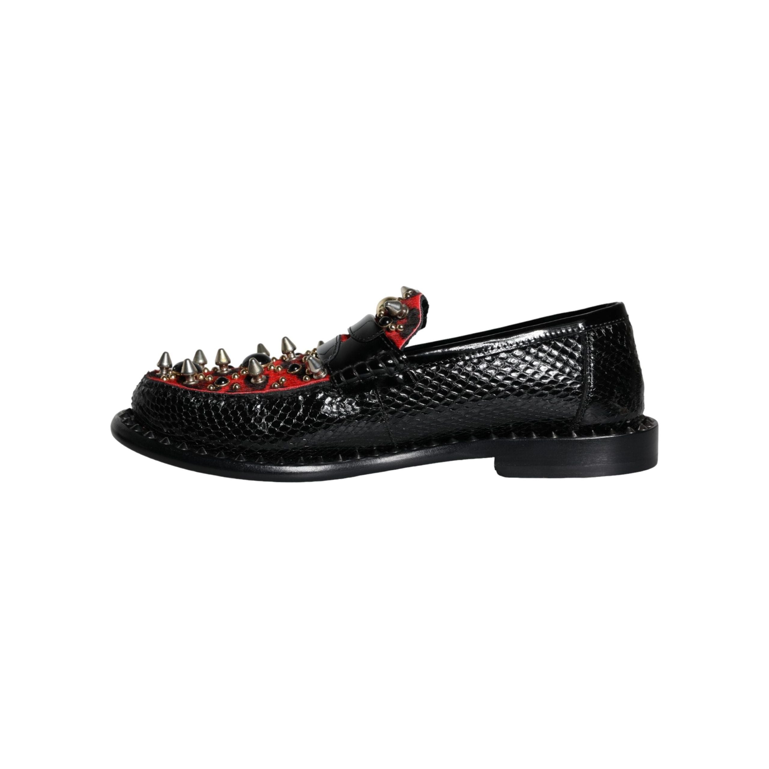 Black Leopard Print Studs Leather Loafers Shoes