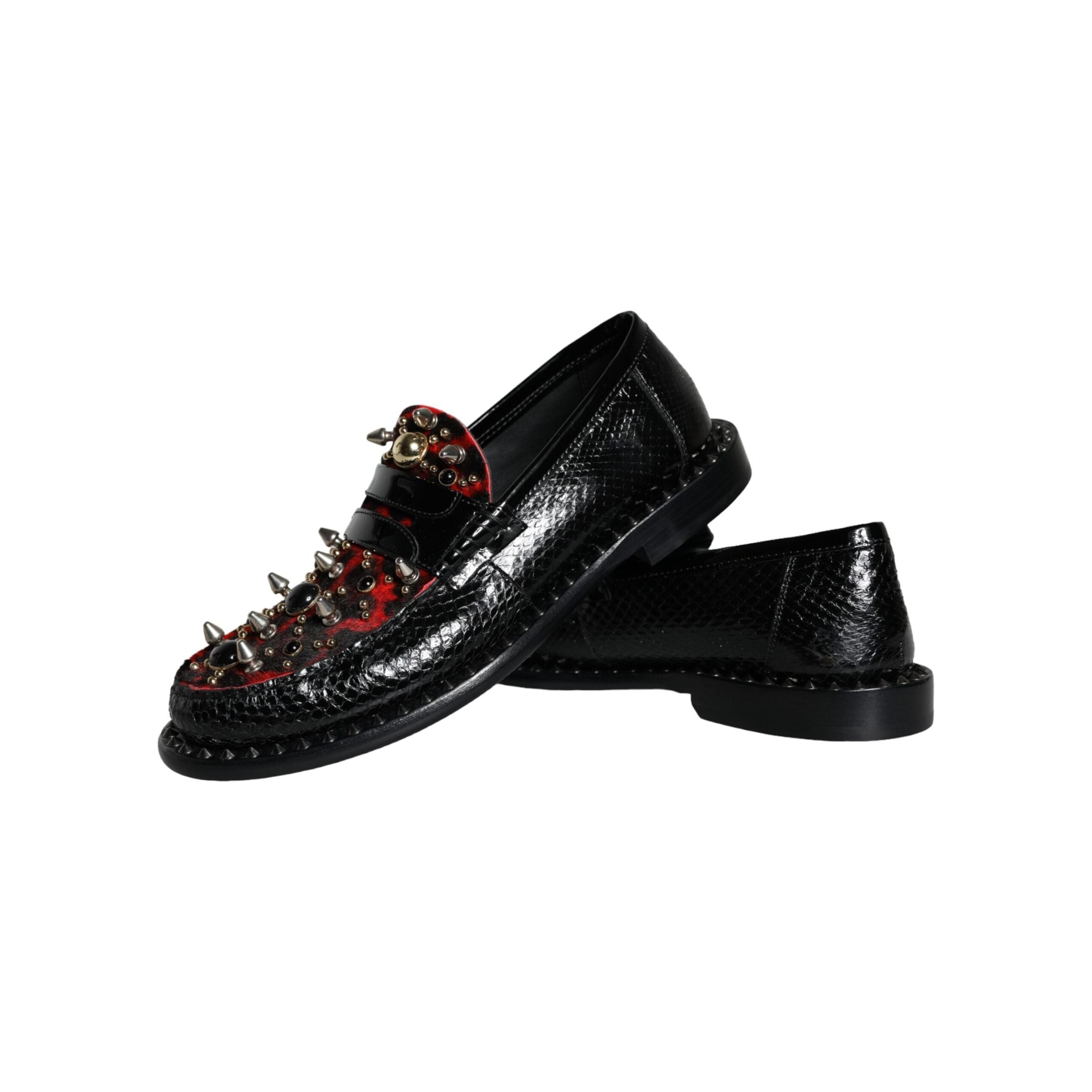 Black Leopard Print Studs Leather Loafers Shoes