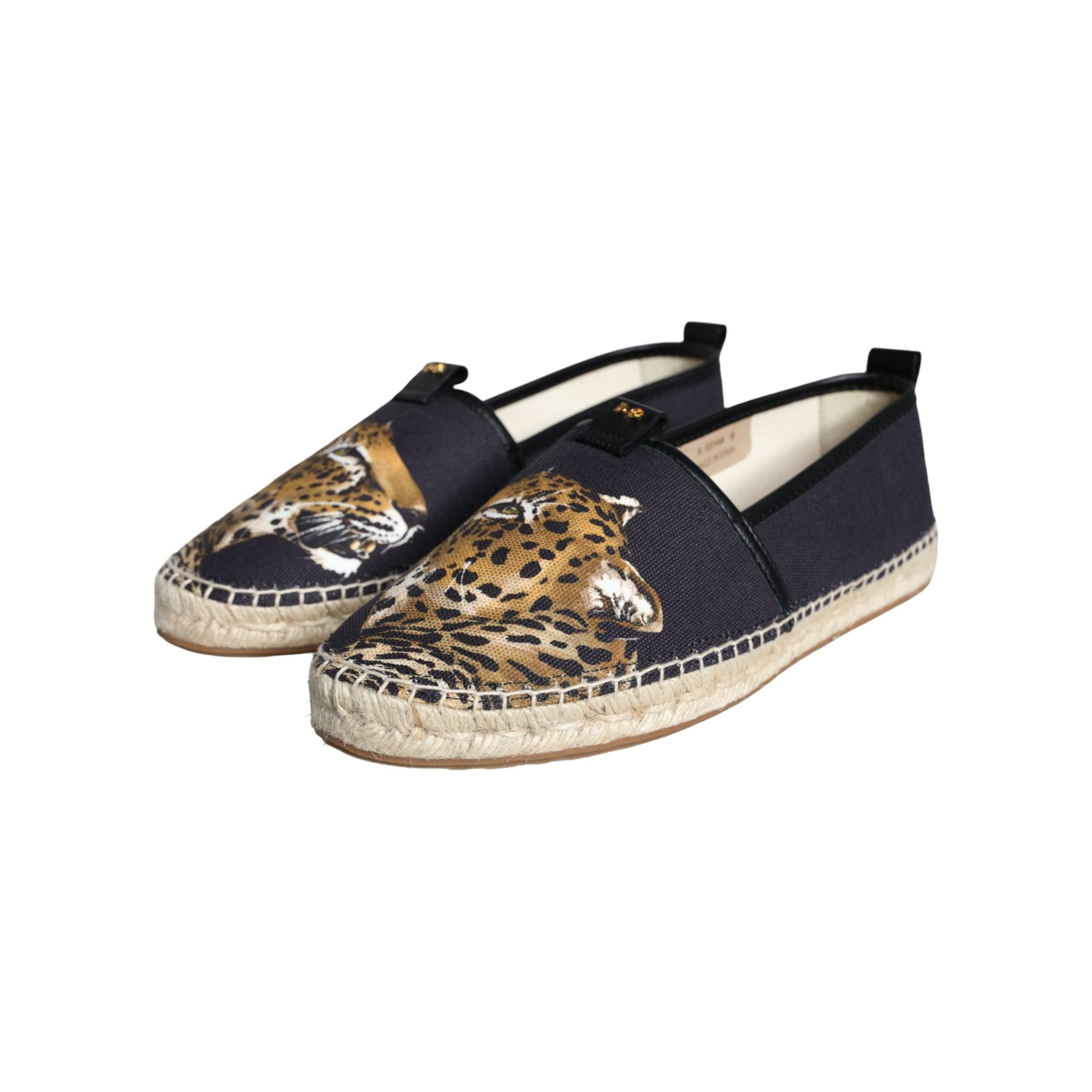 Black Cotton Leopard Slip On Espadrilles Shoes