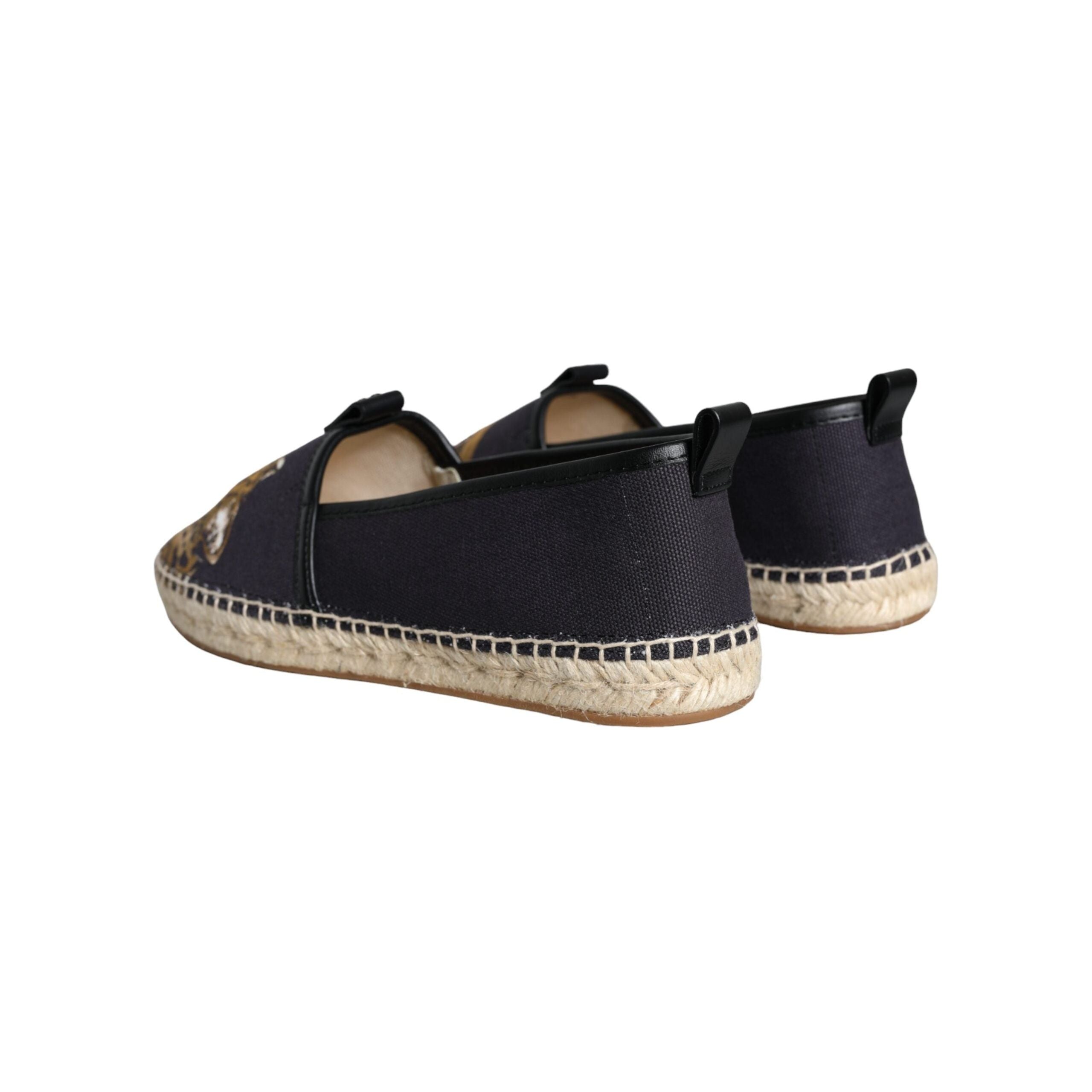 Black Cotton Leopard Slip On Espadrilles Shoes