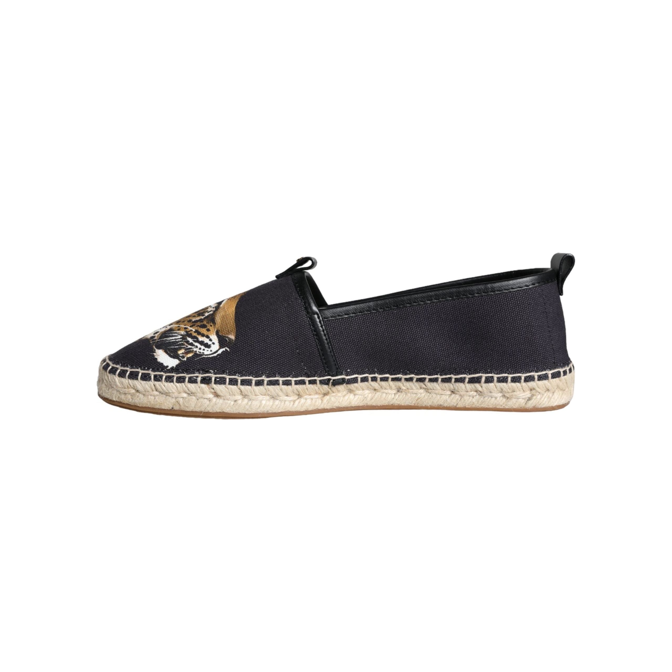 Black Cotton Leopard Slip On Espadrilles Shoes