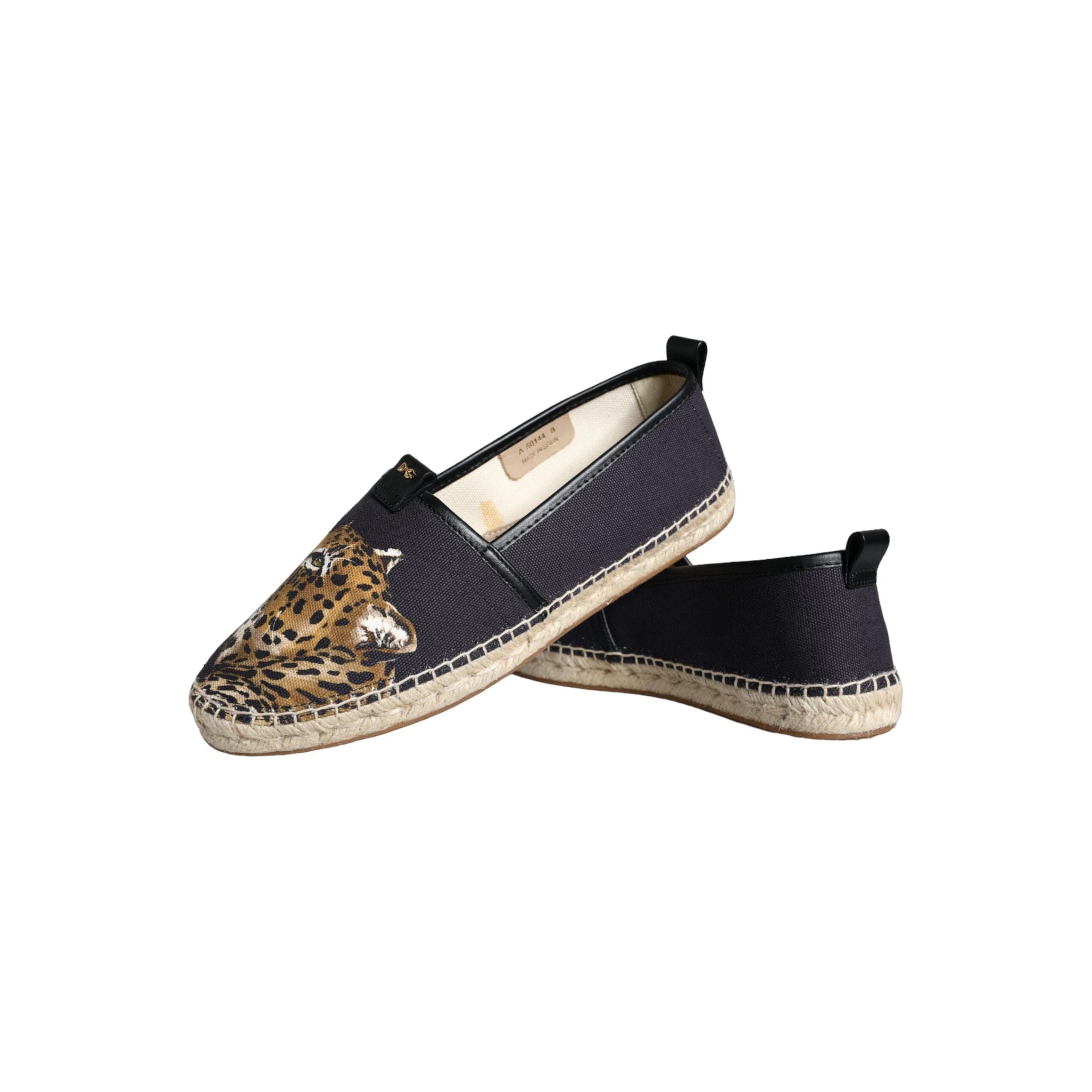 Black Cotton Leopard Slip On Espadrilles Shoes