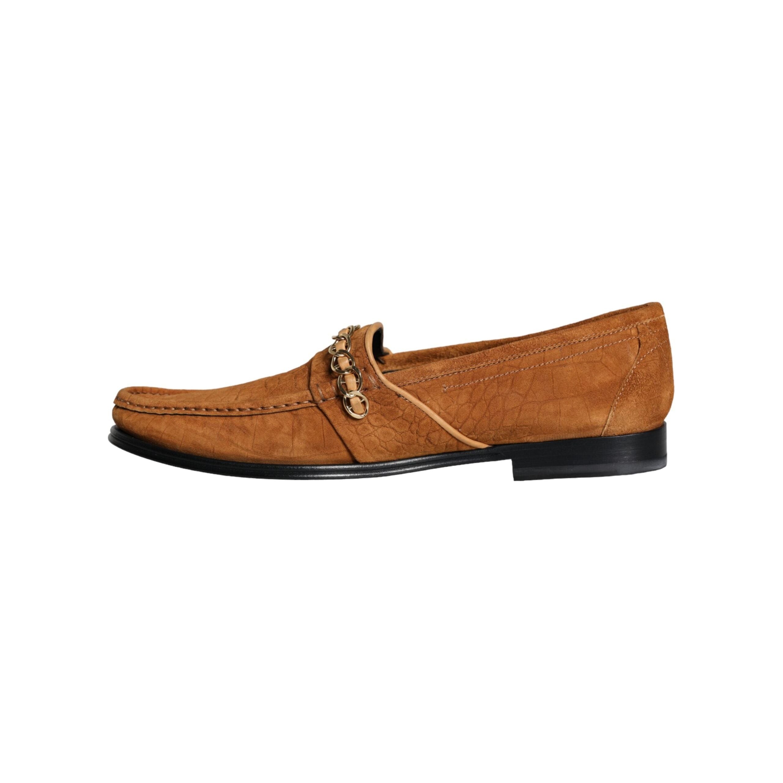 Brown Velvet Leather Logo Mocassin Slip On Shoes