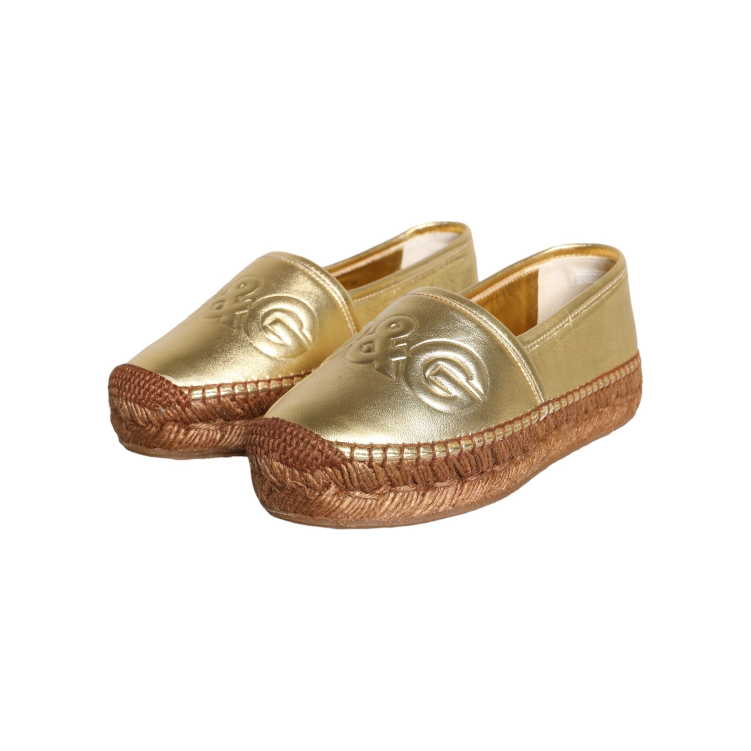 Gold Leather Loafers Flats Espadrille Shoes