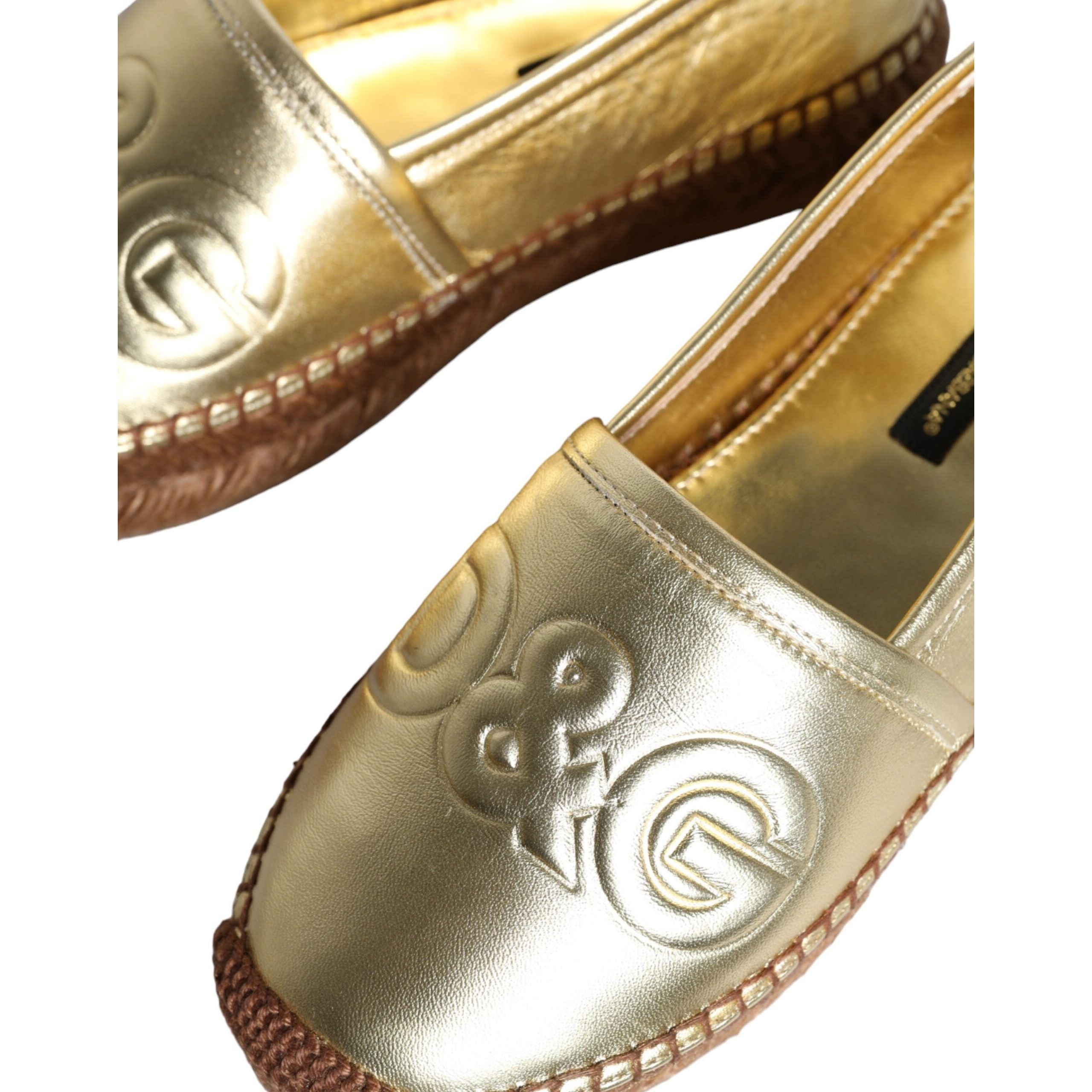 Gold Leather Loafers Flats Espadrille Shoes